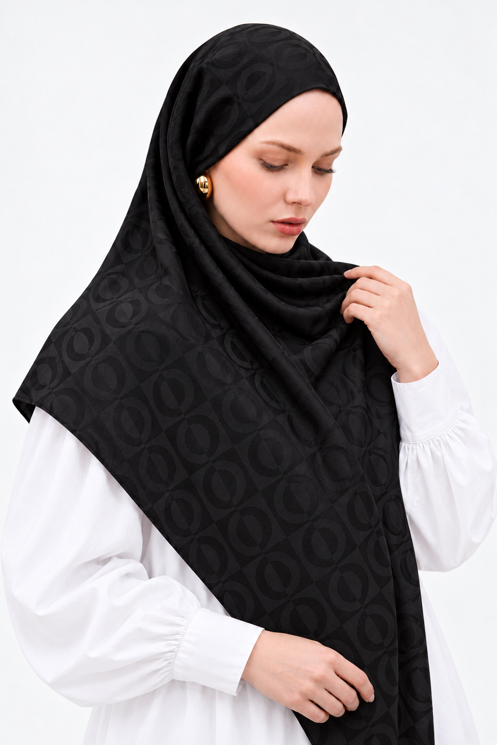 Oval Motifli Jakar Şal Siyah