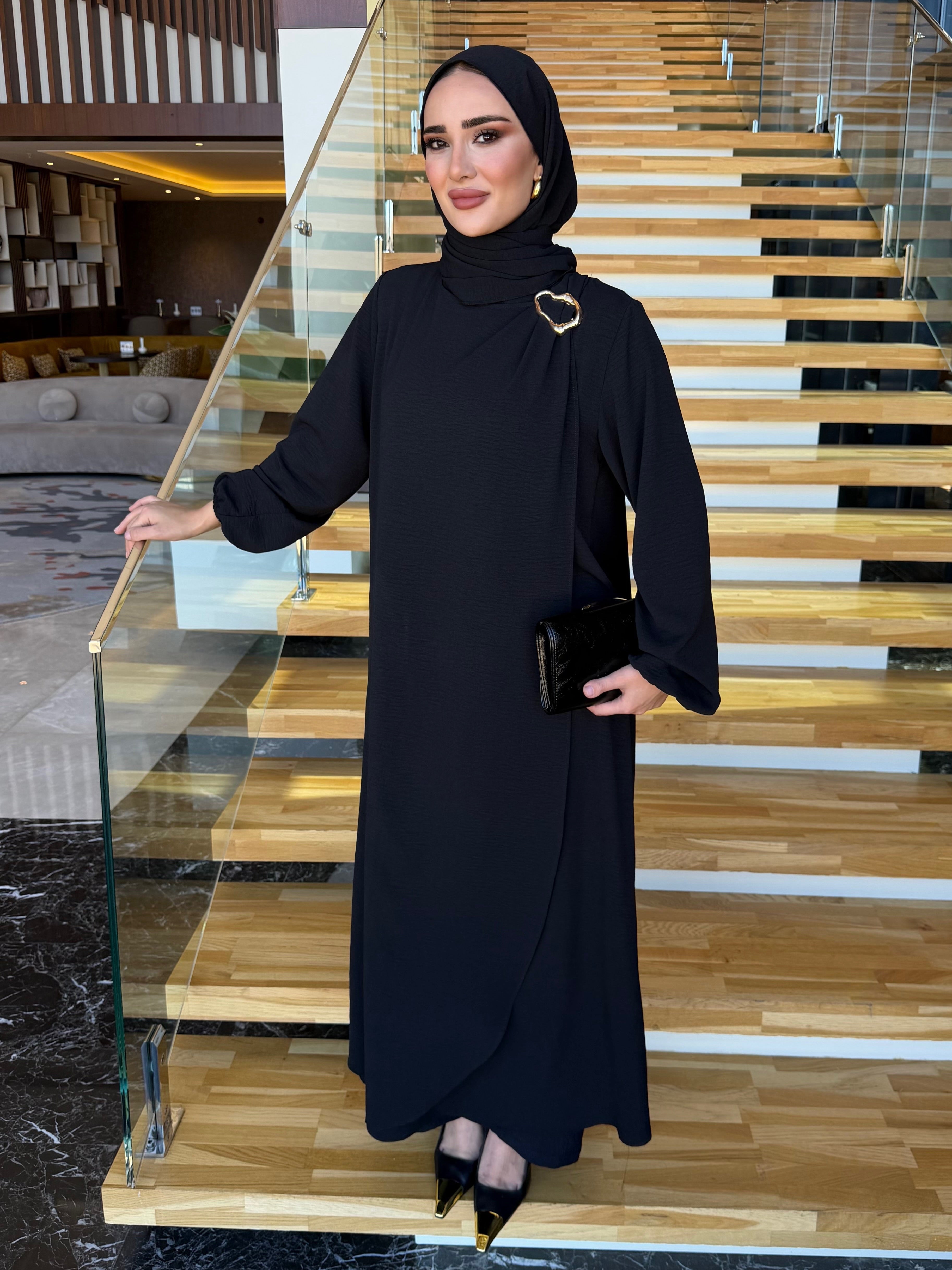 Royal metal broş detaylı tunik & pantolon siyah