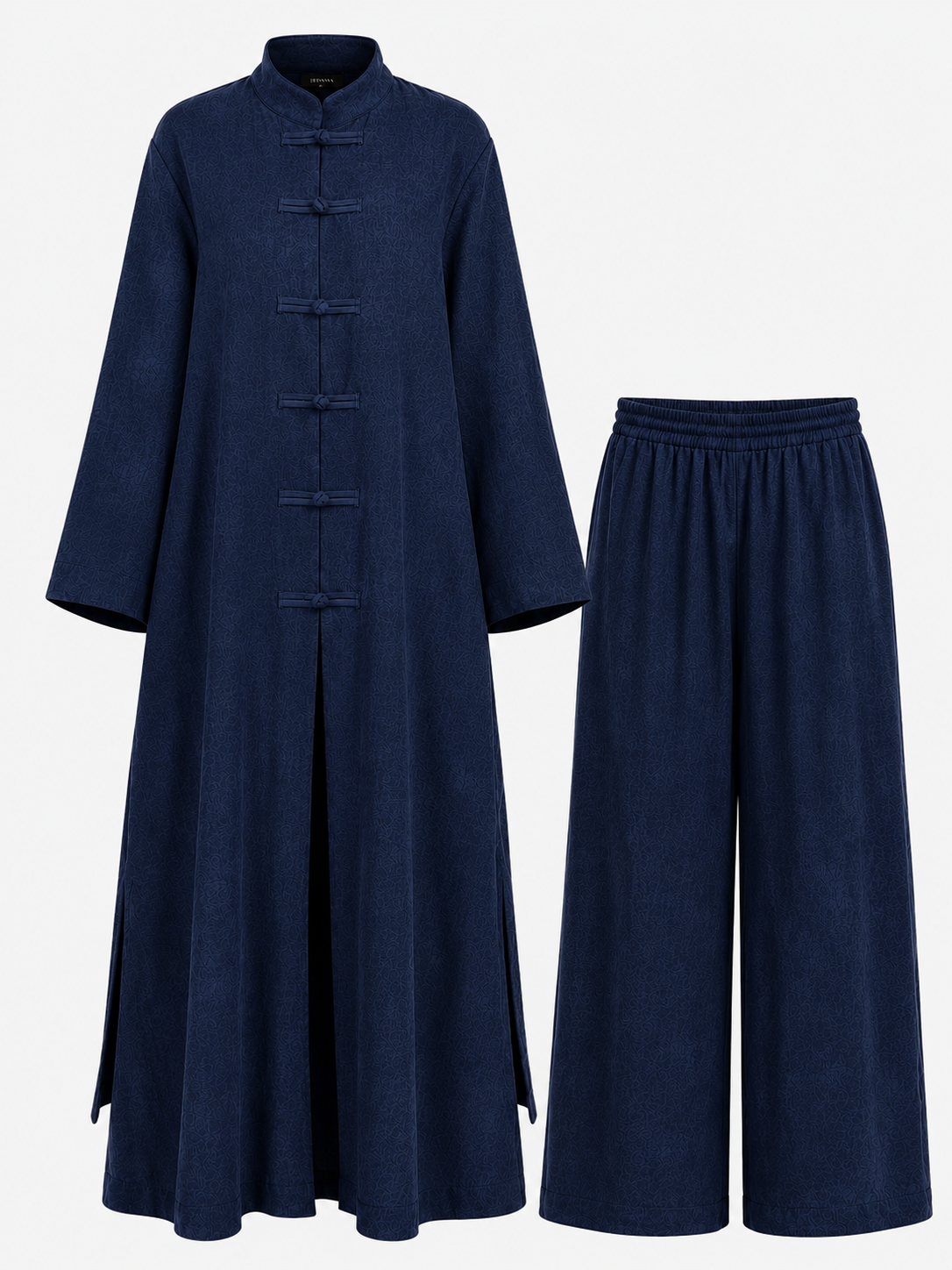 Sakura Çin düğüm kapama tunik & pantolon takım lacivert