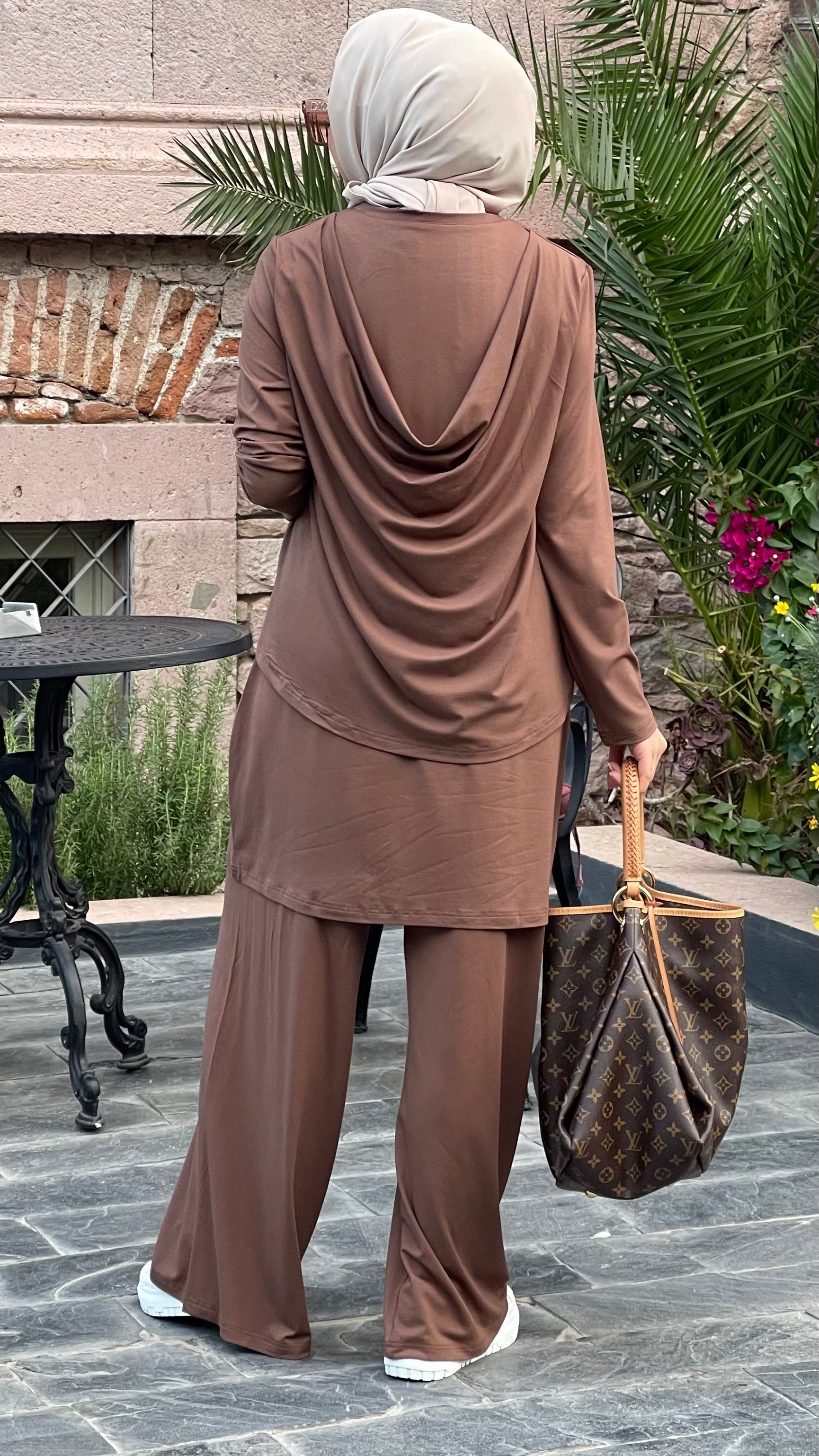Degaje Sırt Detay Tunik & Pantolon takım Kahve