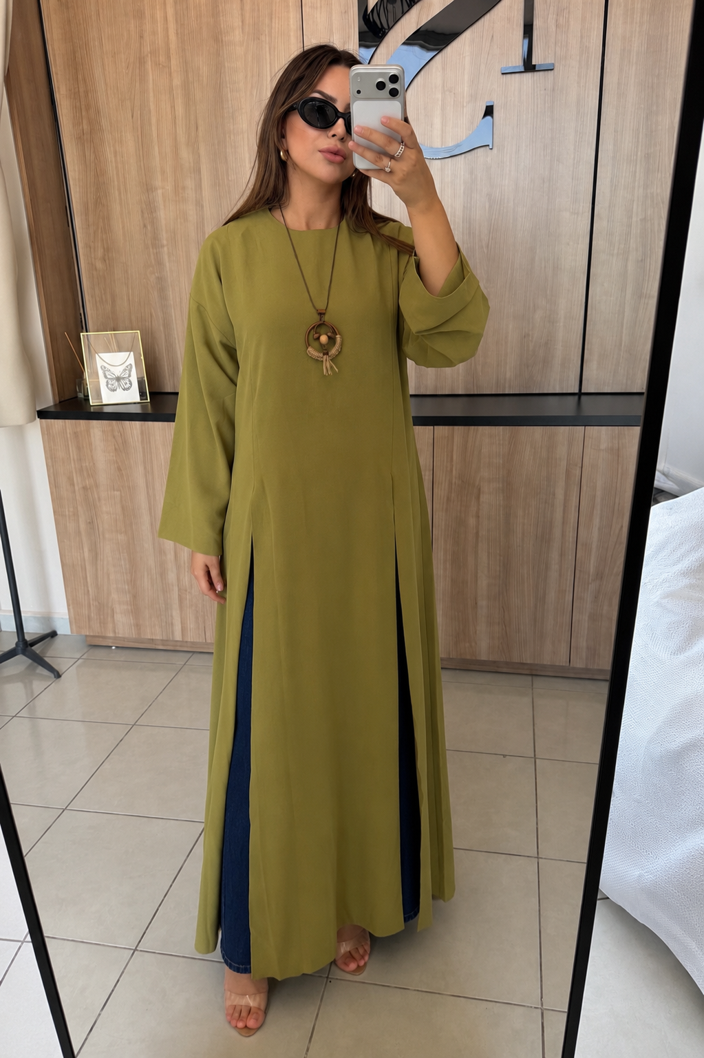 Lily yırtmaç detay tunik çağla yeşili
