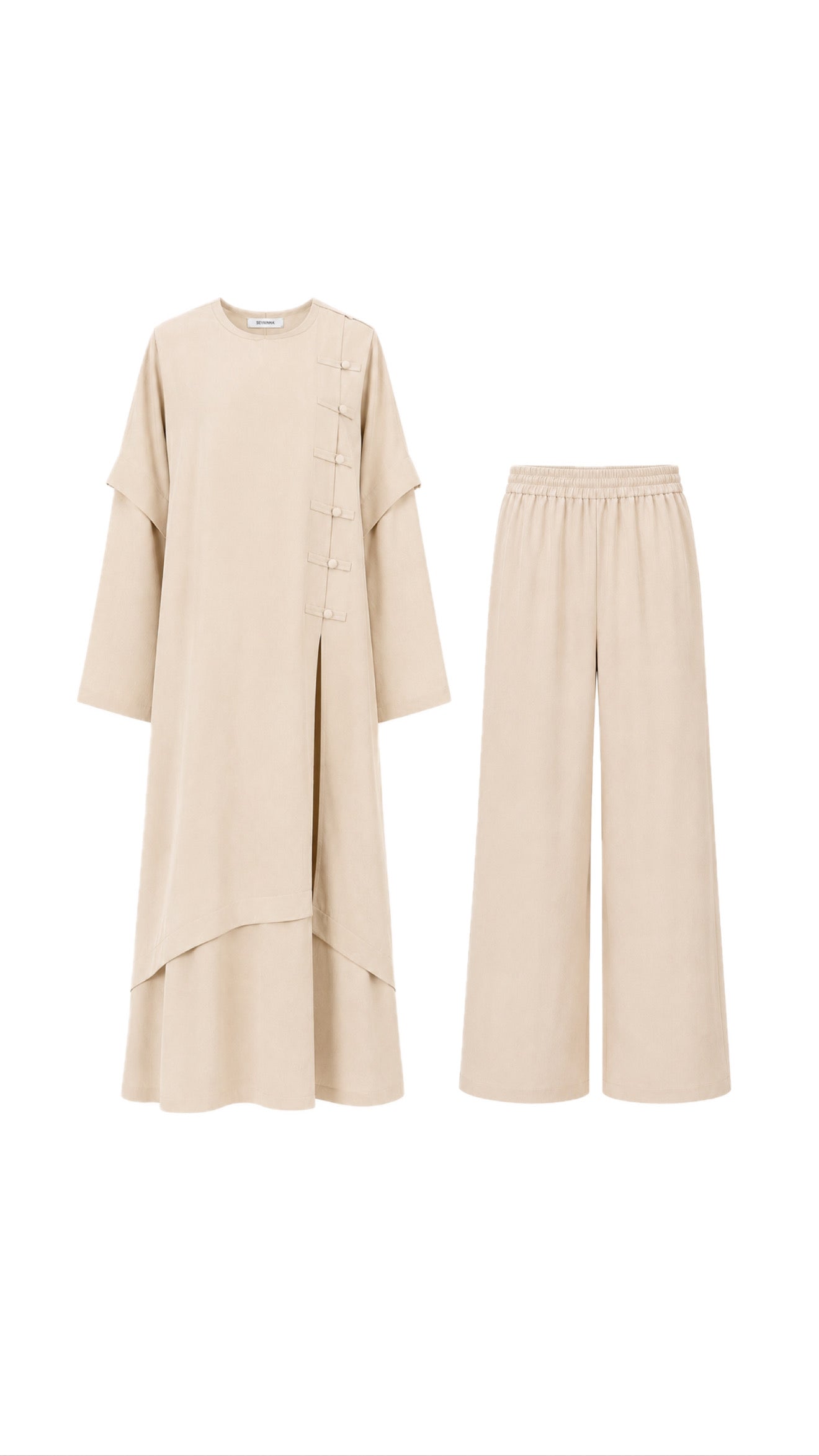 Ahsen abaya & pantolon ikili takım krem