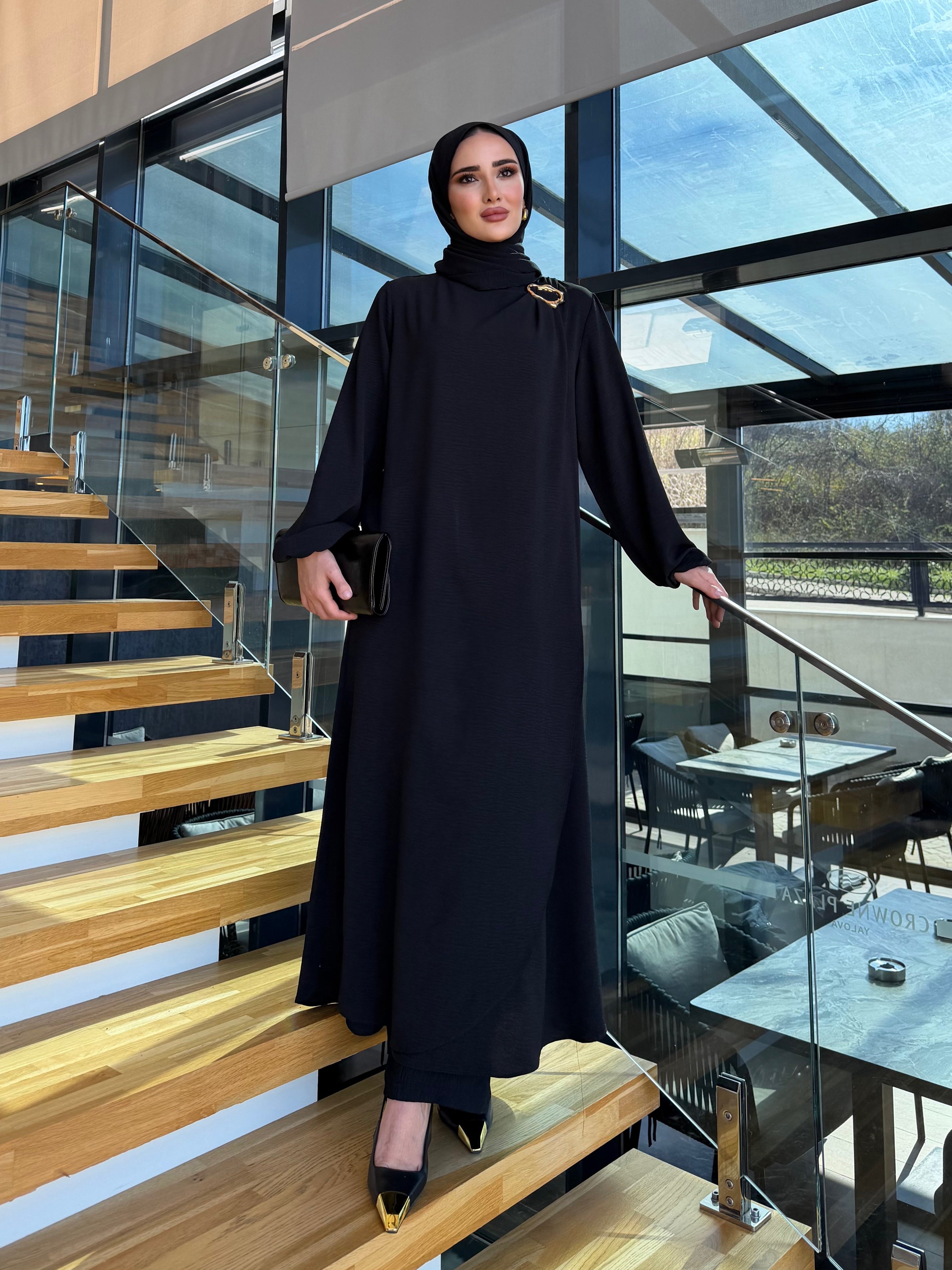 Royal metal broş detaylı tunik & pantolon siyah