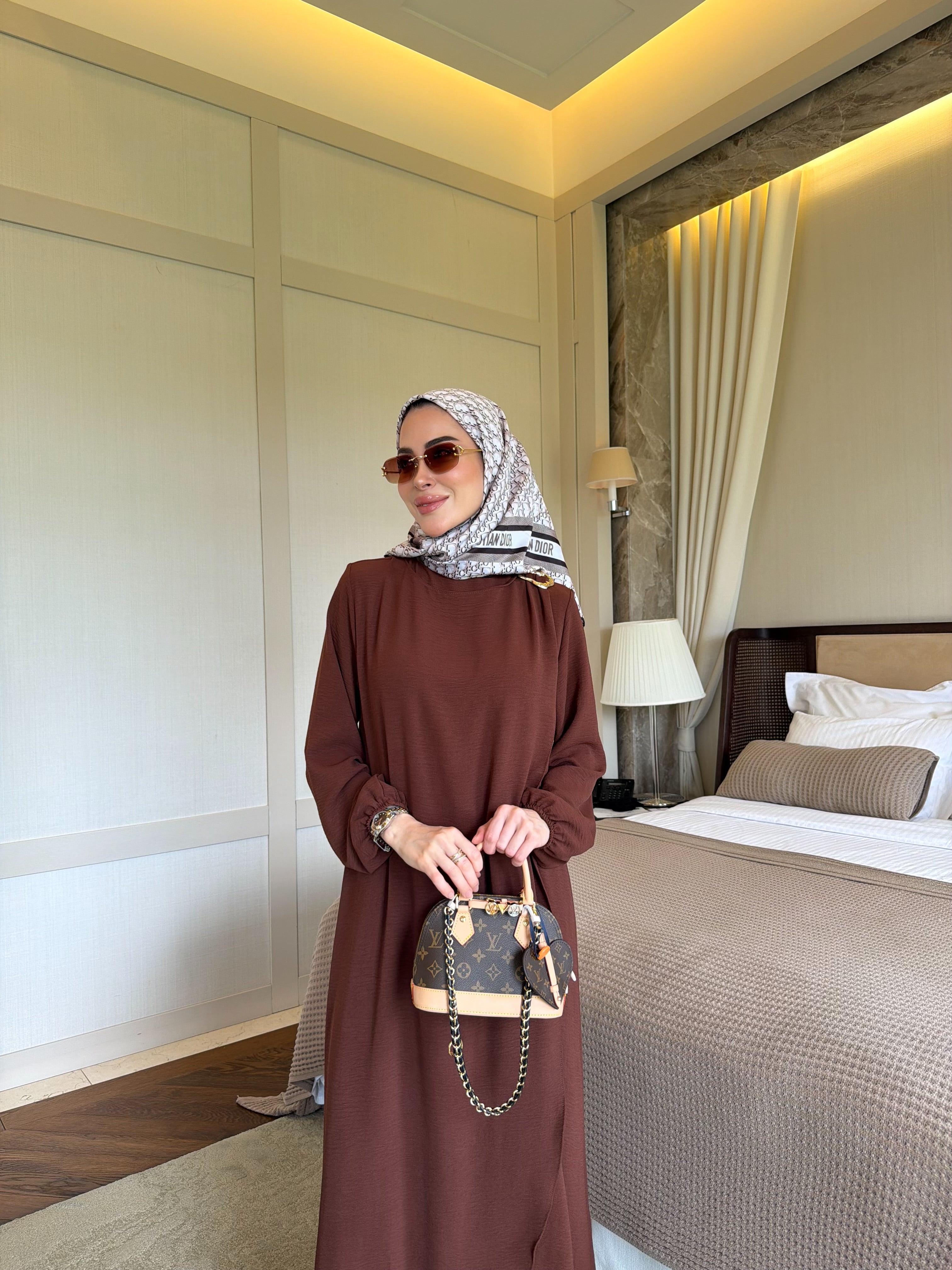 Royal metal broş detaylı tunik & pantolon kahverengi