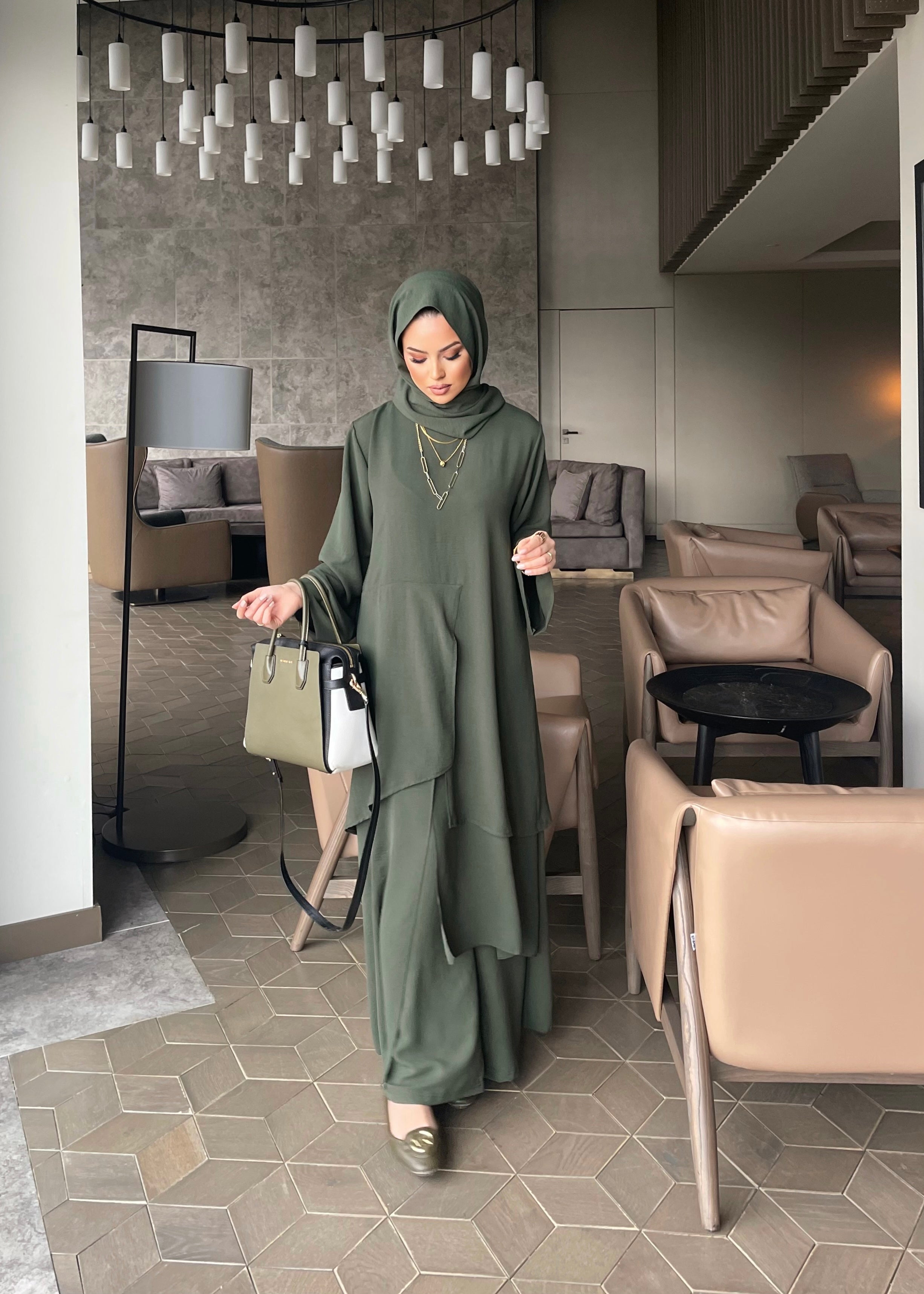 Noora parçalı tunik & pantolon takım haki yeşil