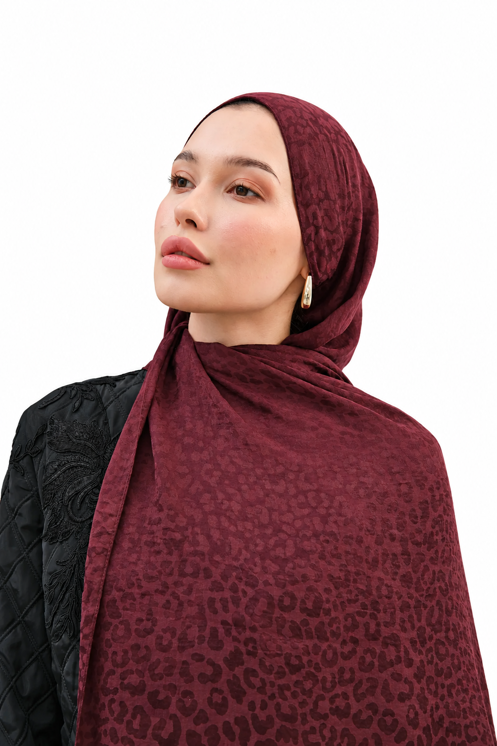 Leopar Desen Pamuk Jakar Şal Bordo