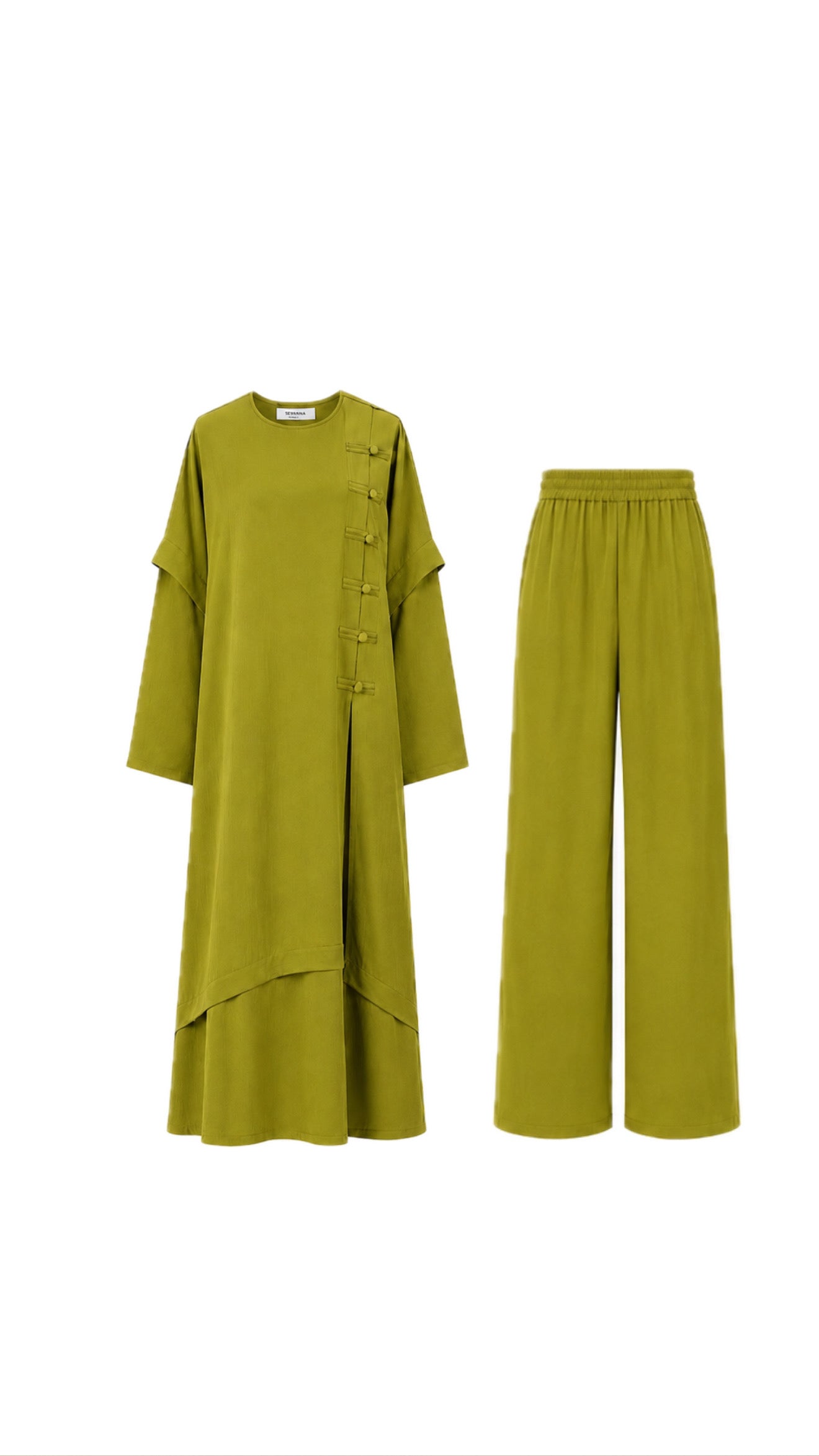 Ahsen abaya & pantolon ikili takım yağ yeşili