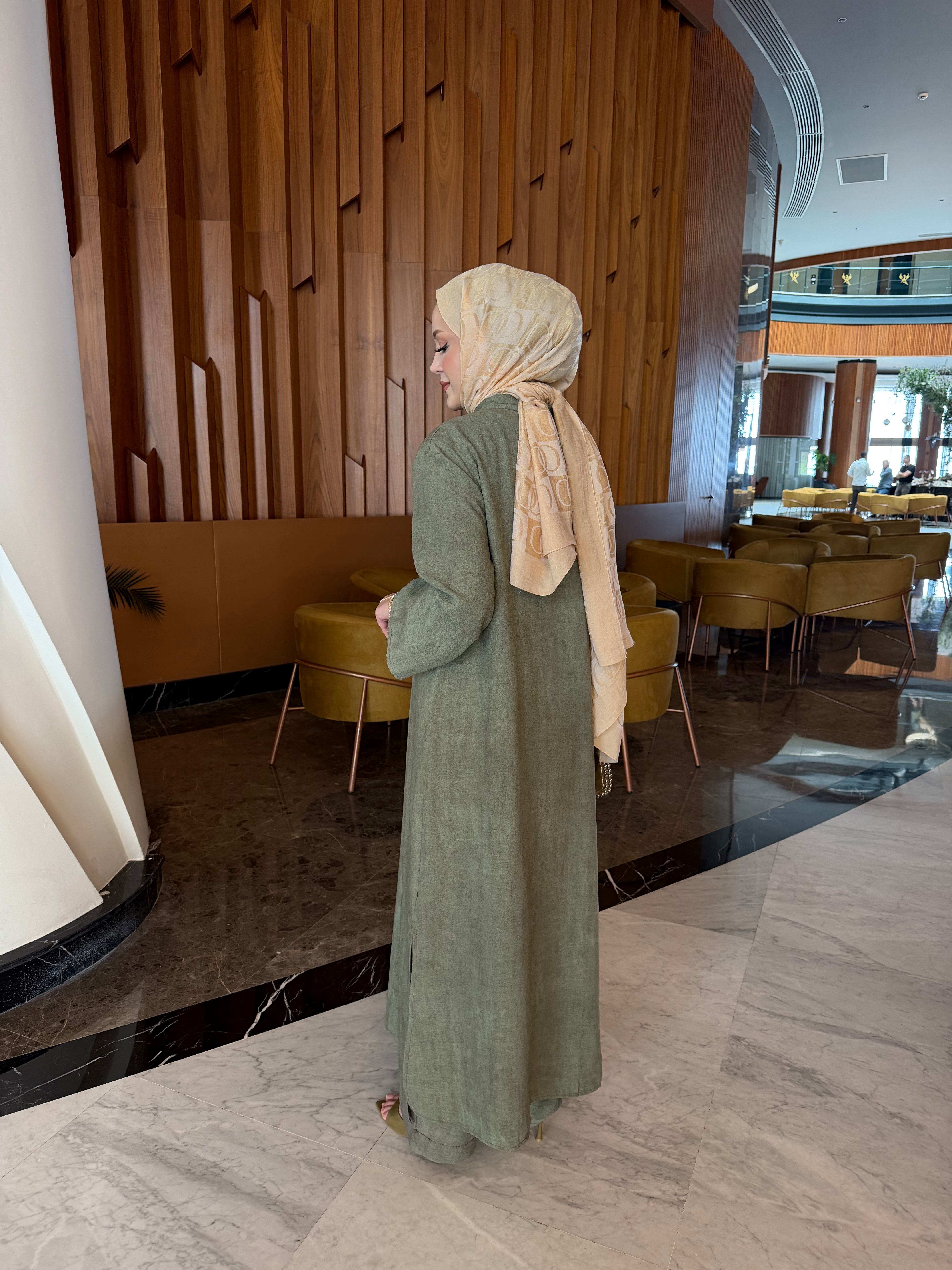 Sakura Çin düğüm kapama tunik & pantolon takım haki yeşil