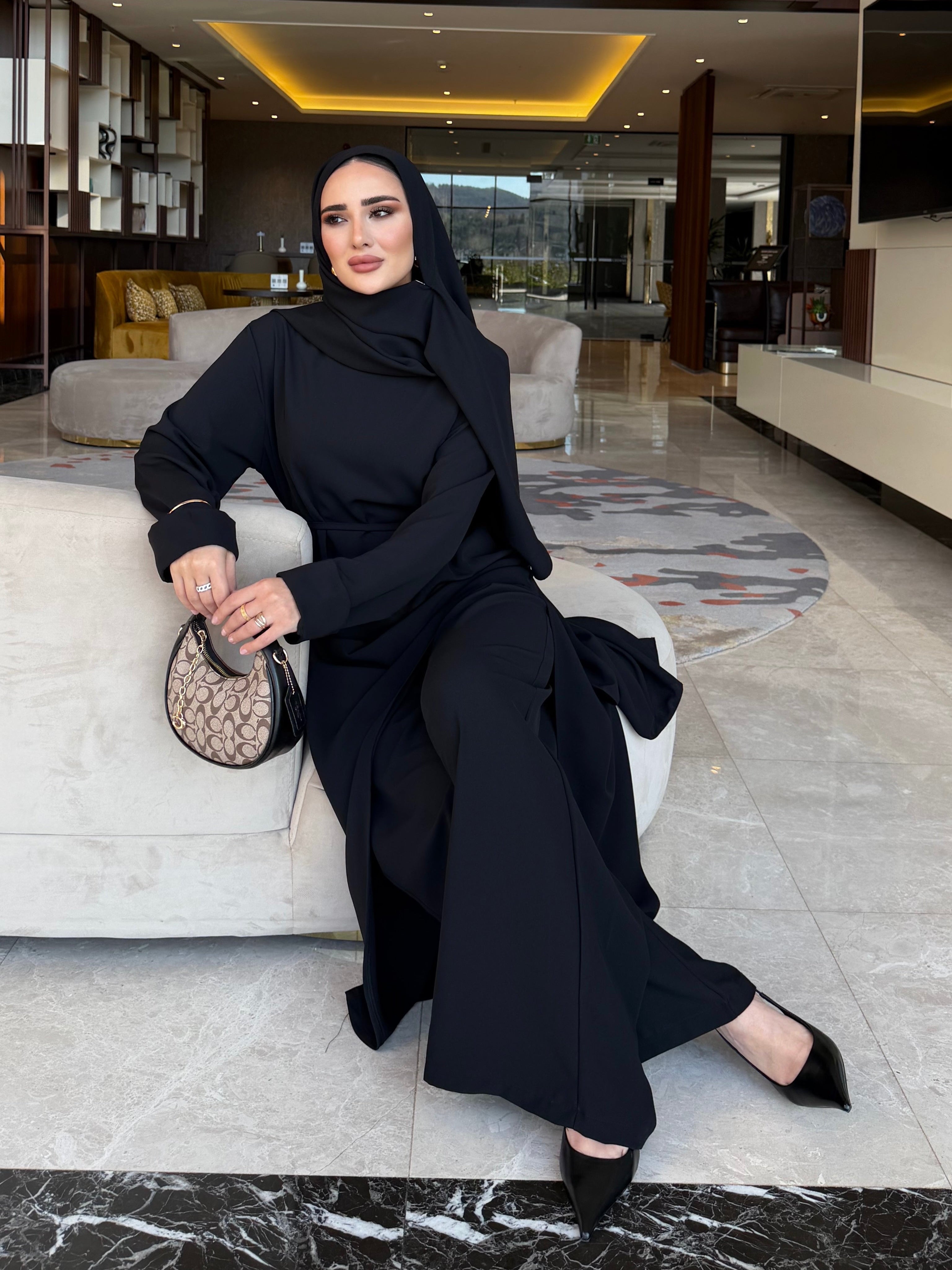 Aura asimetrik kesim tunik & pantolon siyah