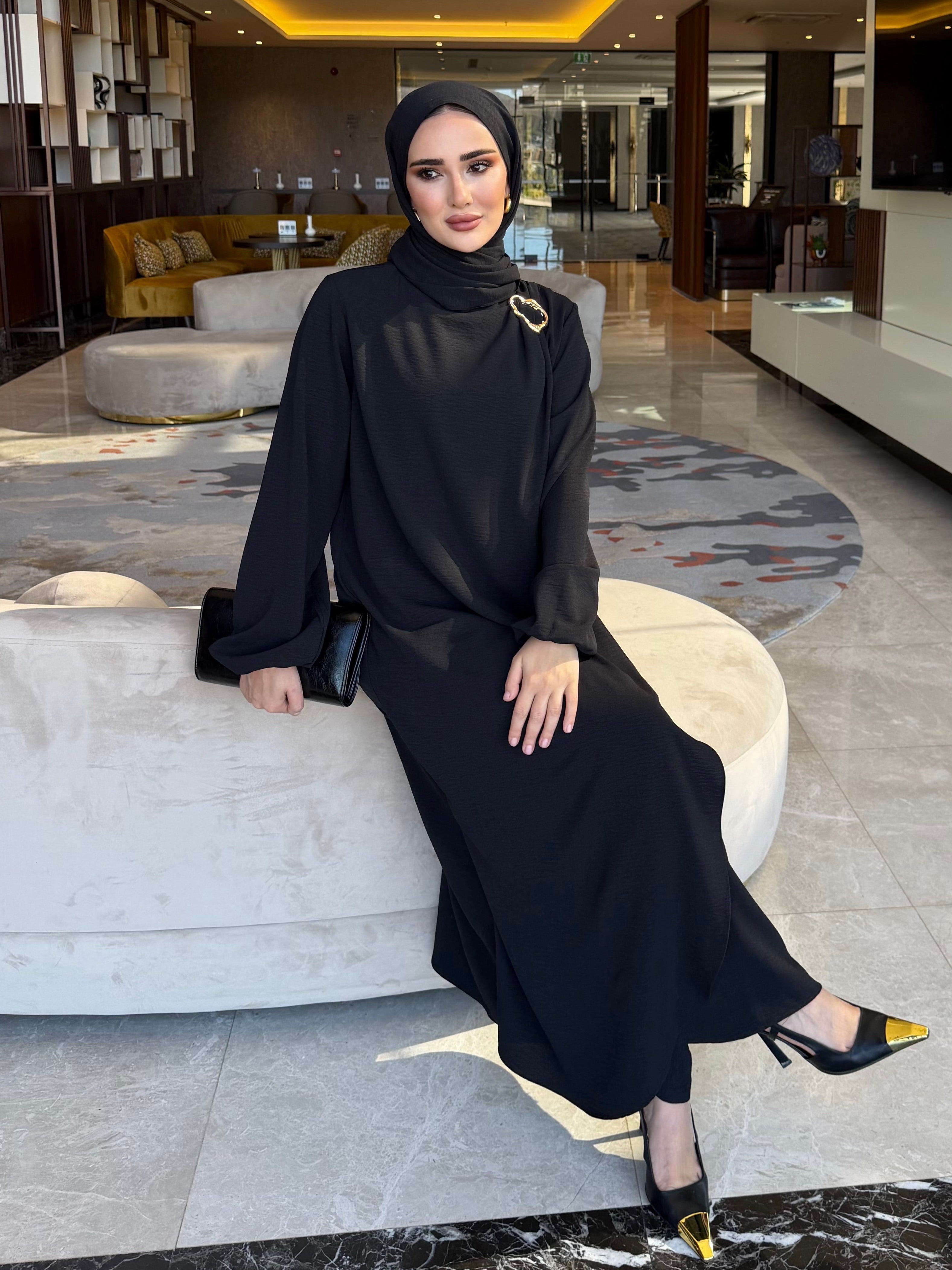 Royal metal broş detaylı tunik & pantolon siyah