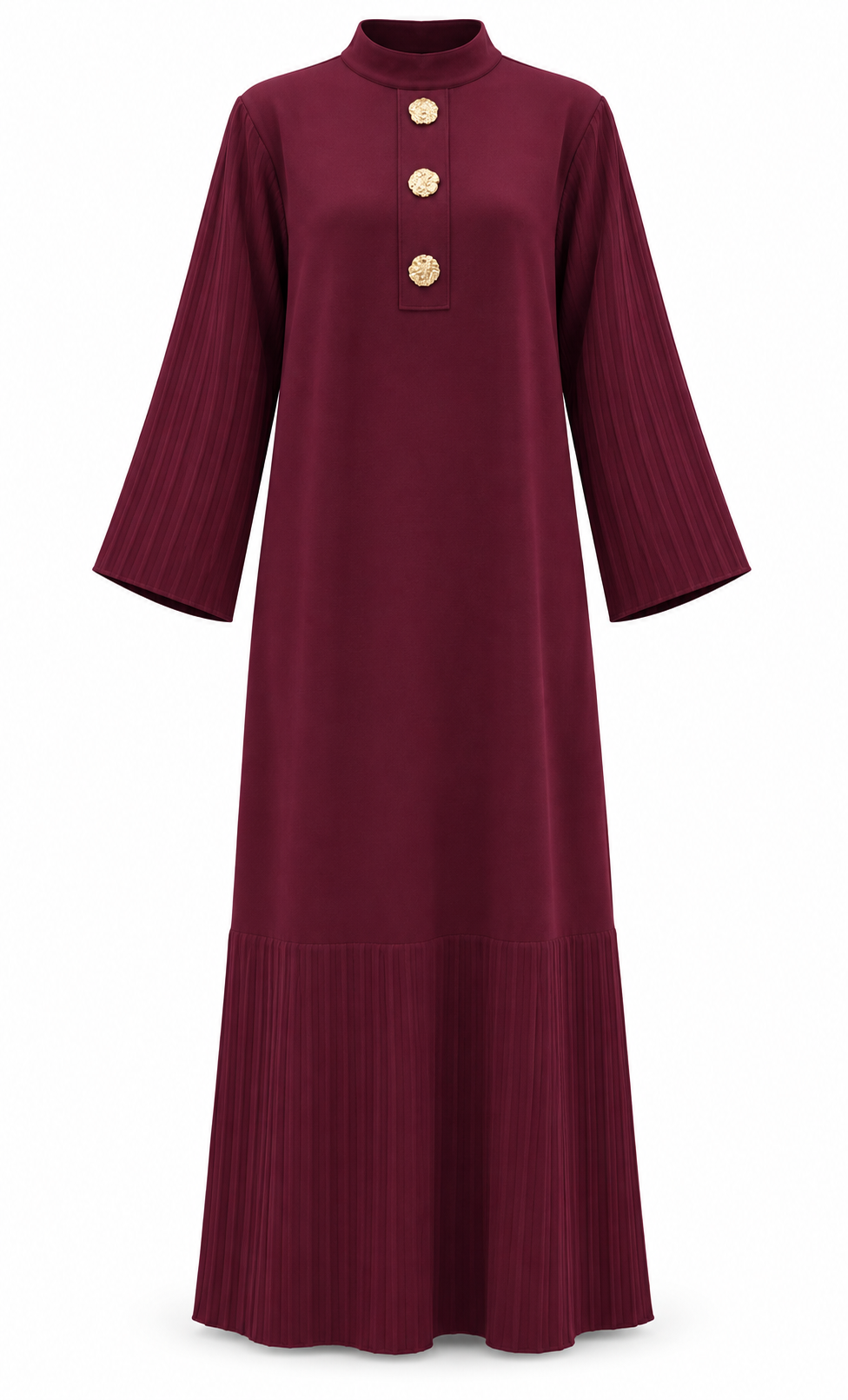 Meva merserize gold düğme detay elbise bordo