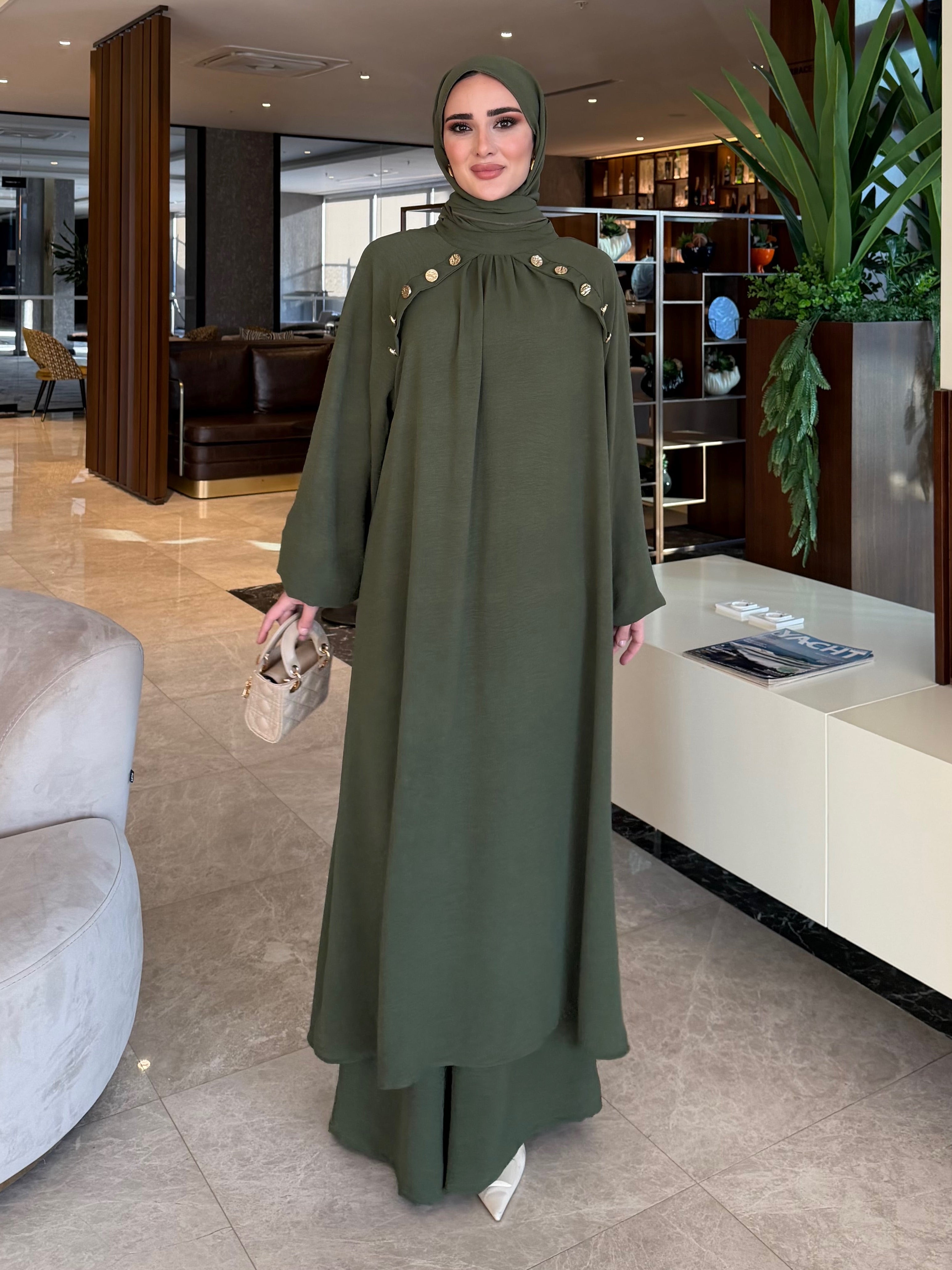 Lavin gold detay düğmeli tunik & pantolon mint yeşili