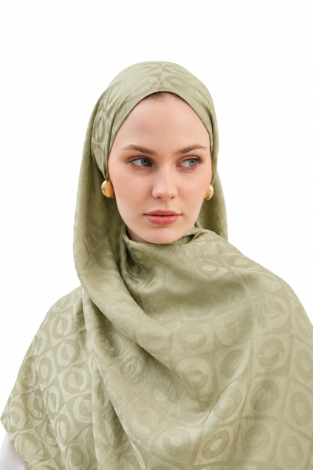 Oval Motifli Jakar Şal Mint Yeşili