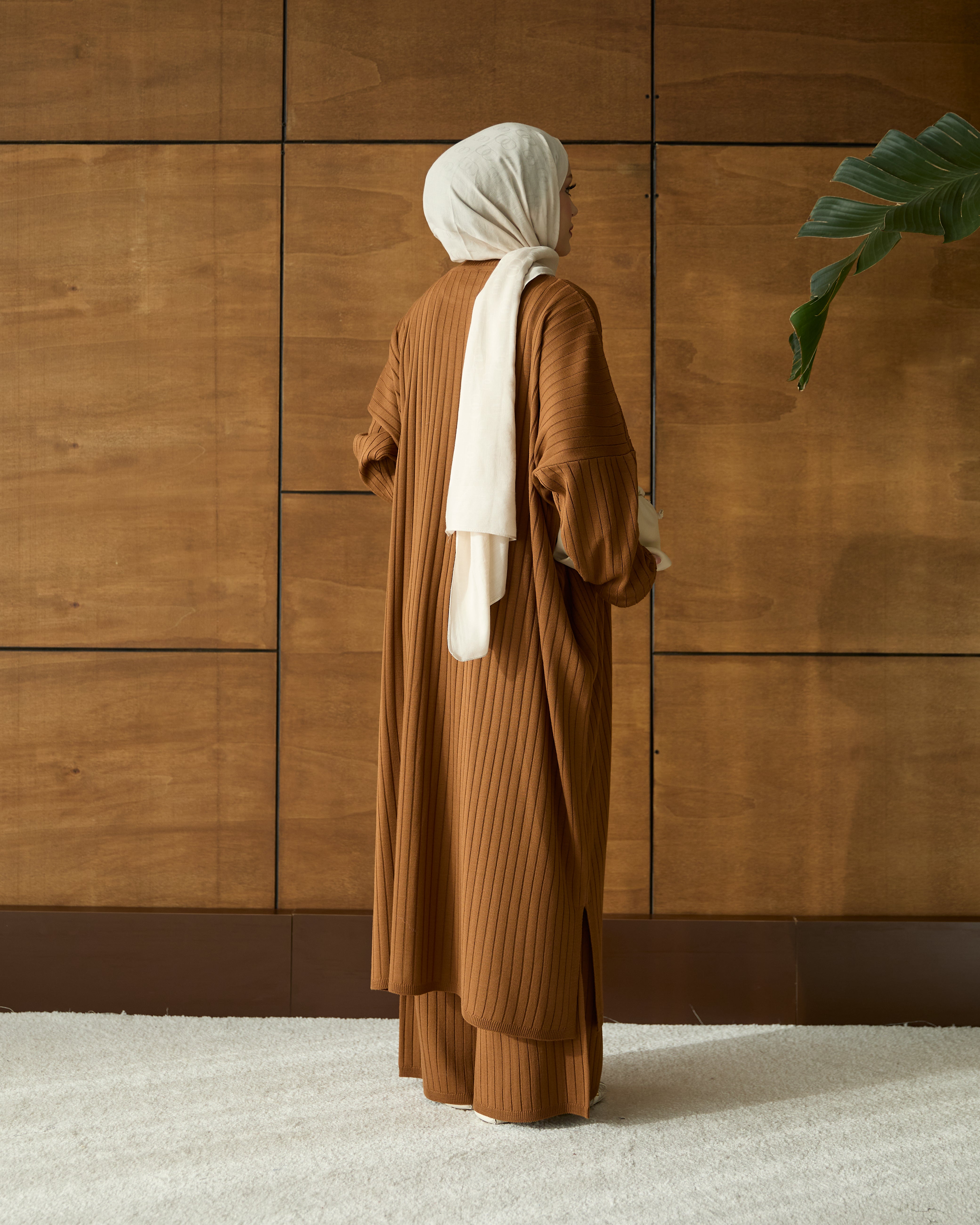 Çizgili triko tunik & pantolon taba