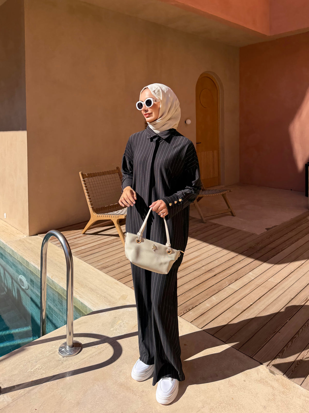Bella çizgi desen tunik &pantolon takım siyah