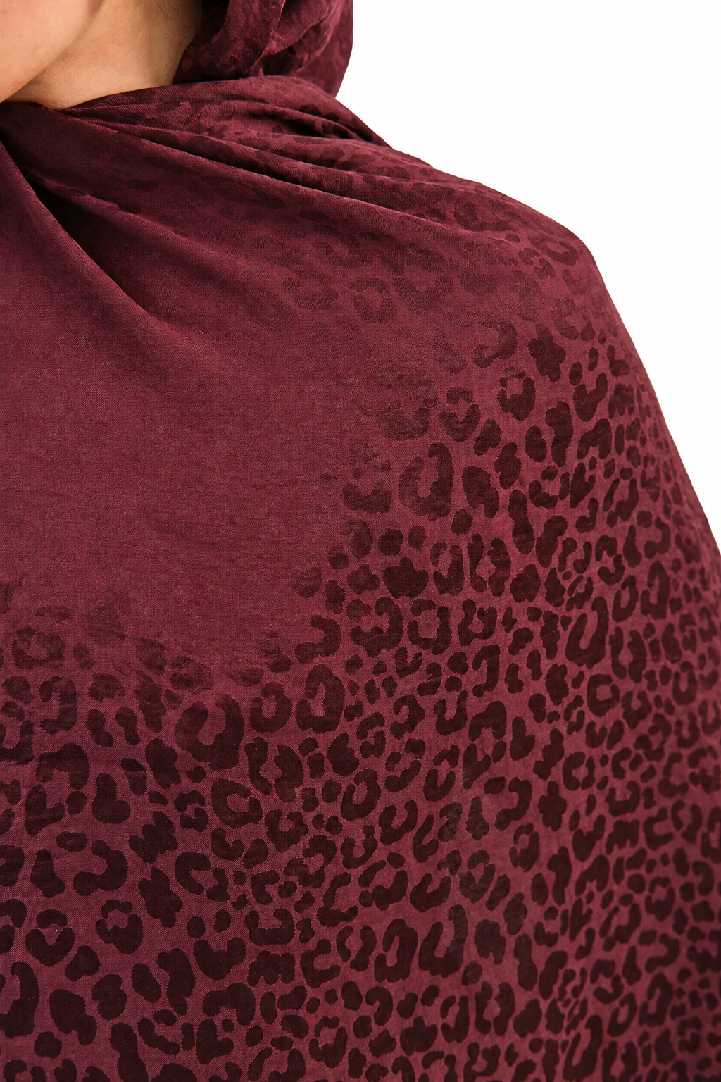 Leopar Desen Pamuk Jakar Şal Bordo