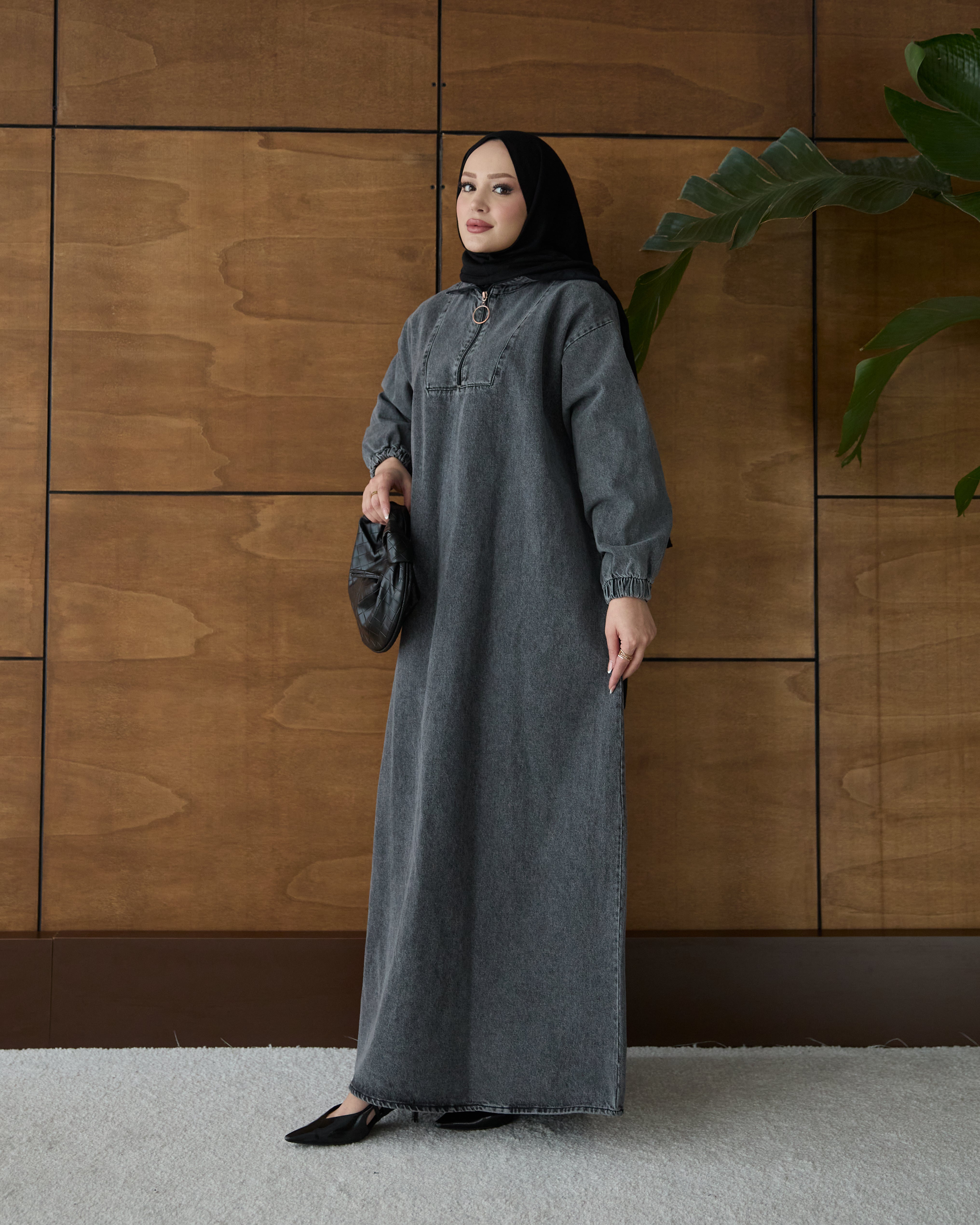 Dora denim elbise siyah