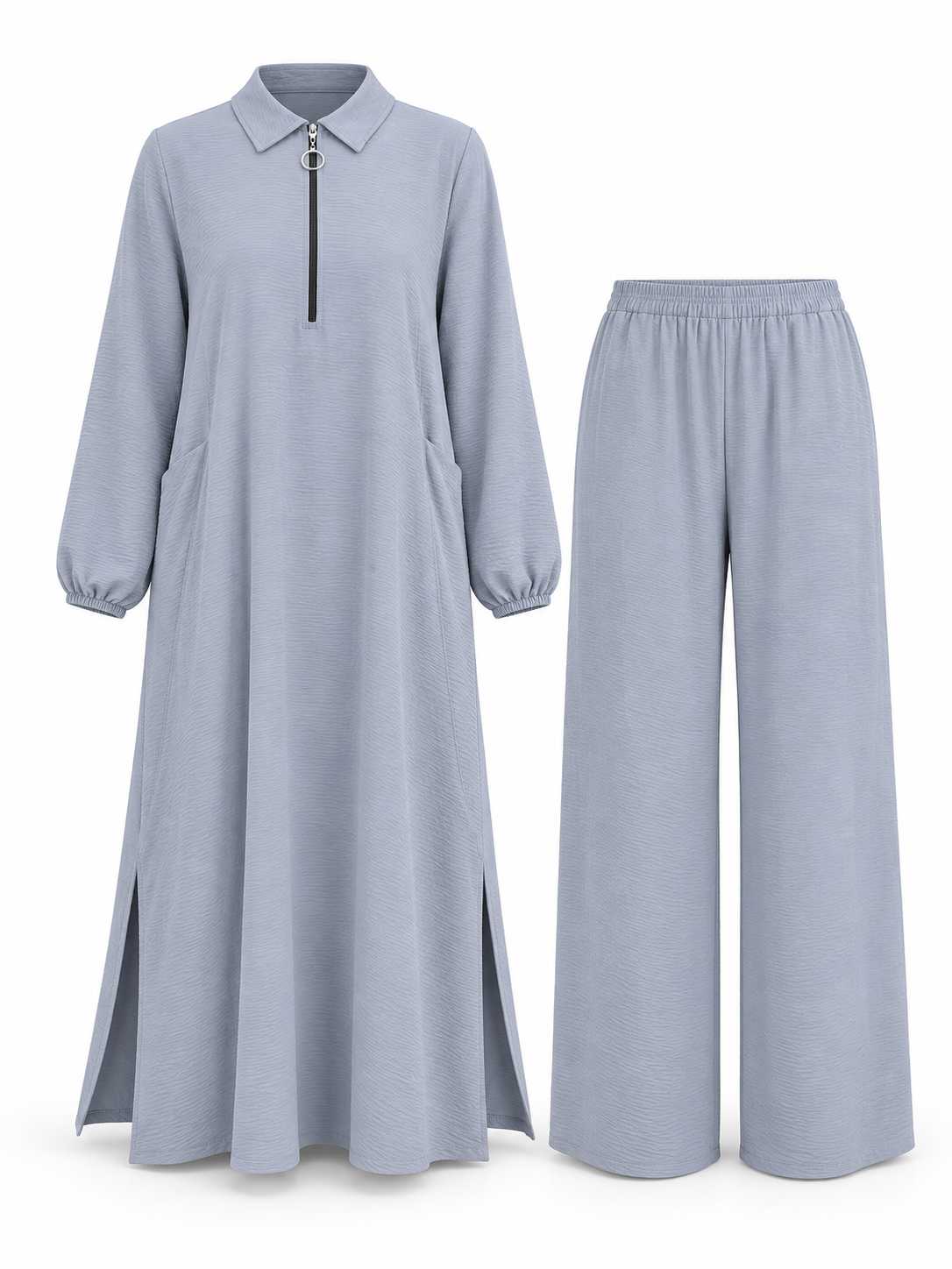 Soft fermuarlı tunik & pantolon takım Antrasit gri