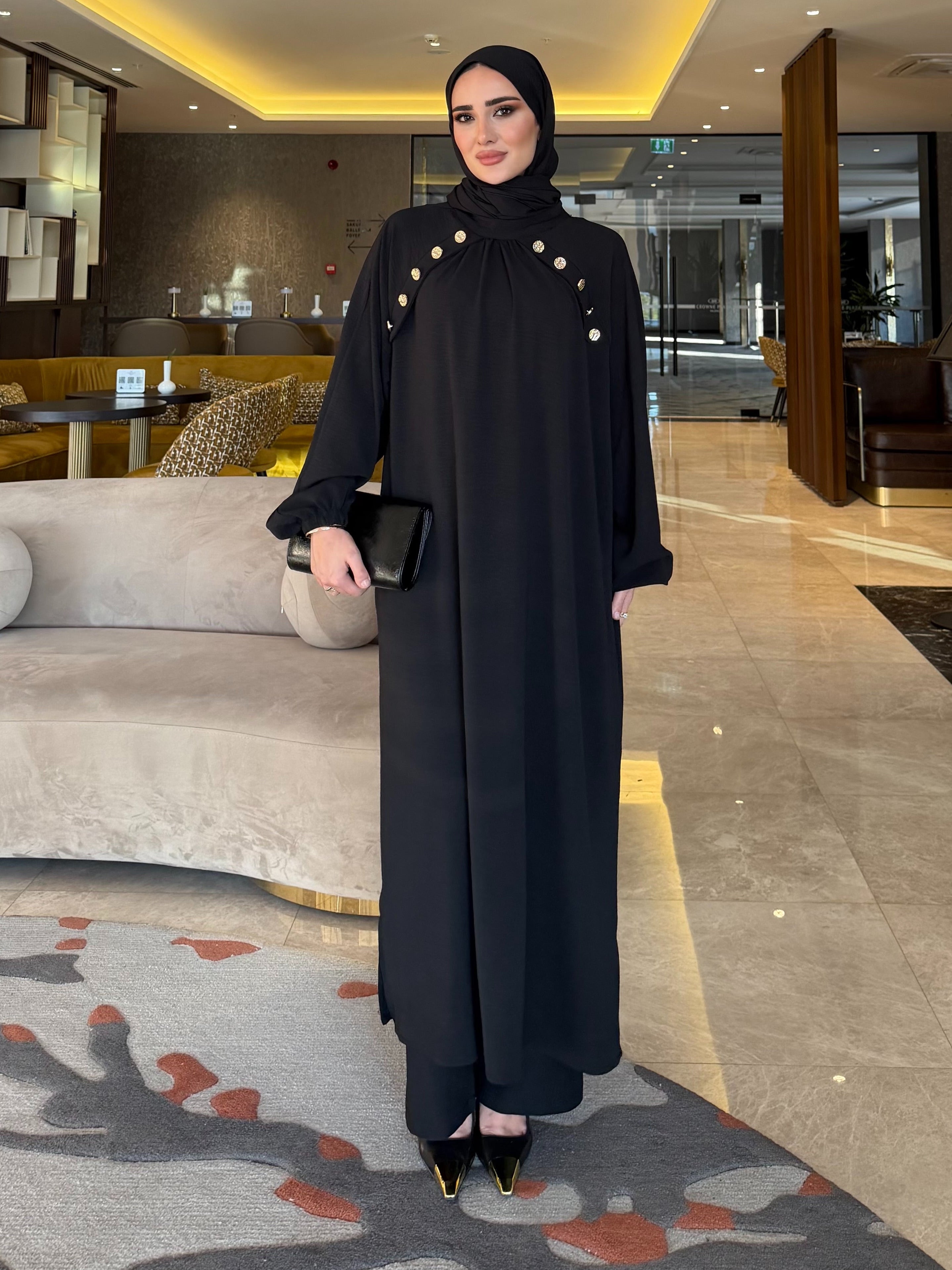 Lavin gold detay düğmeli tunik & pantolon siyah