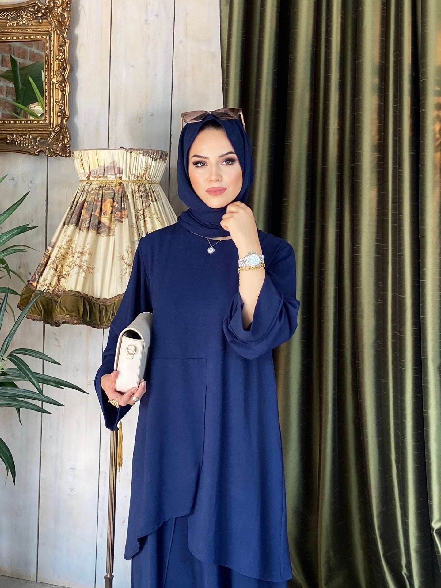 Noora parçalı tunik & pantolon takım lacivert