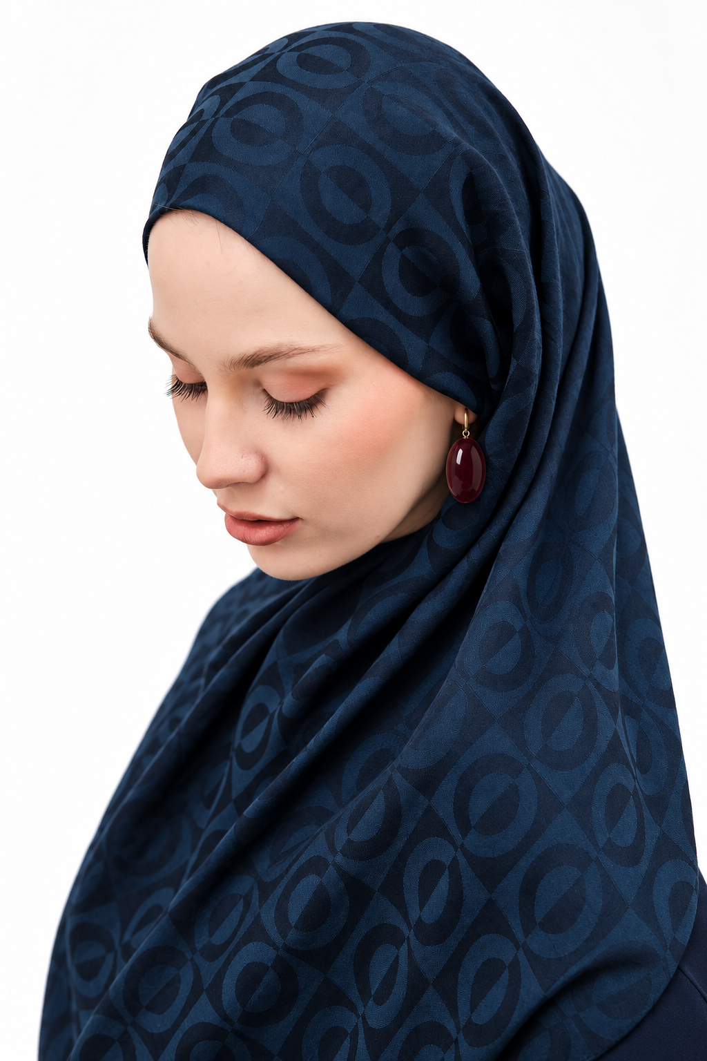 Oval Motifli Jakar Şal Lacivert