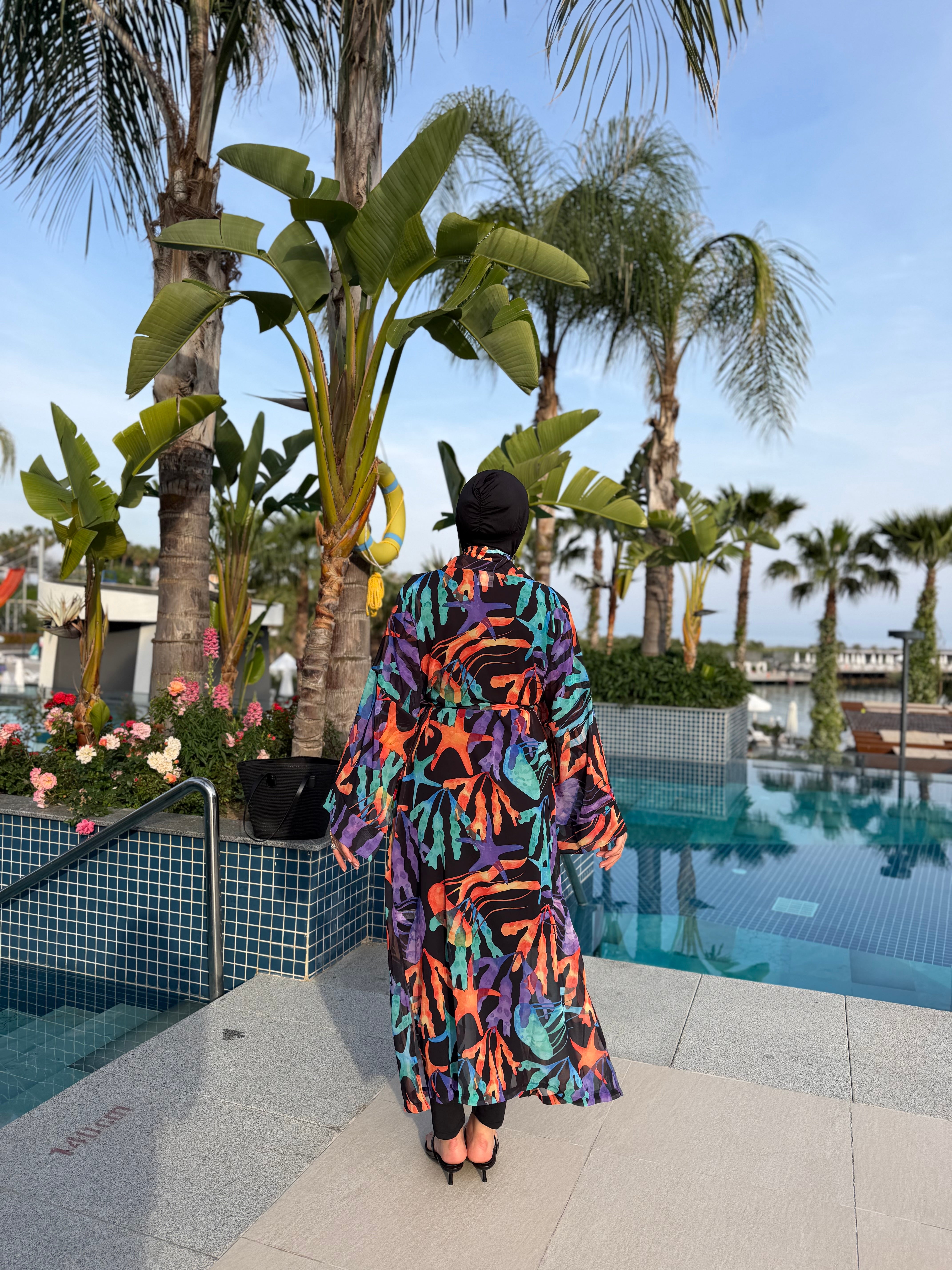 Mercan Tek Kaftan Kimono Pareo