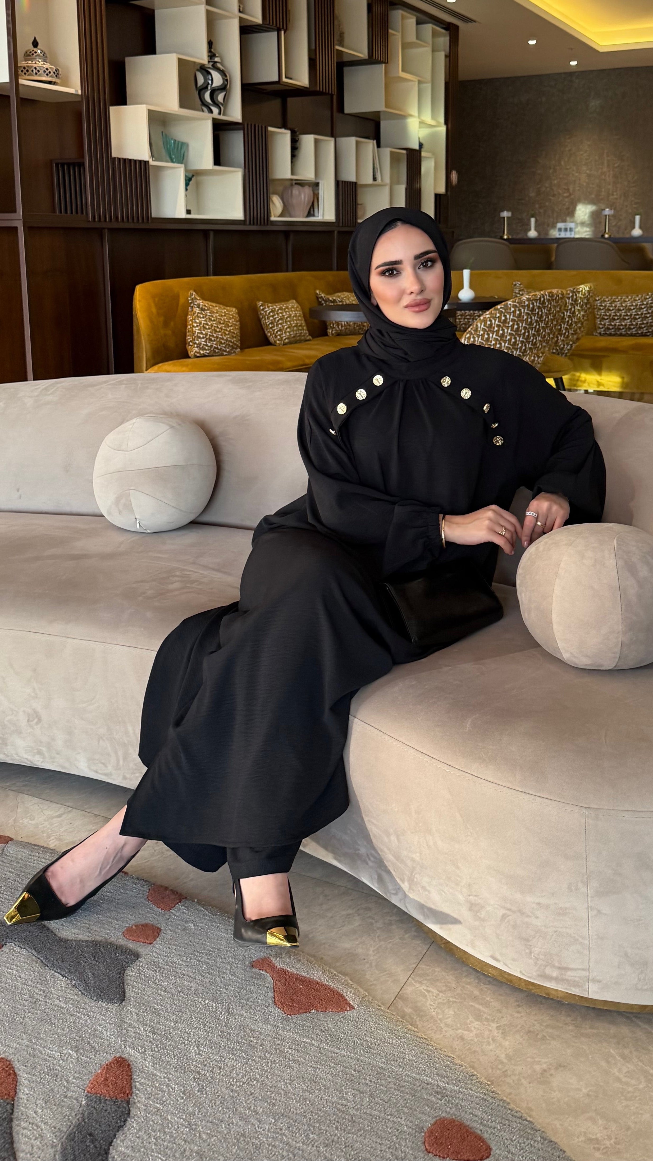 Lavin gold detay düğmeli tunik & pantolon siyah