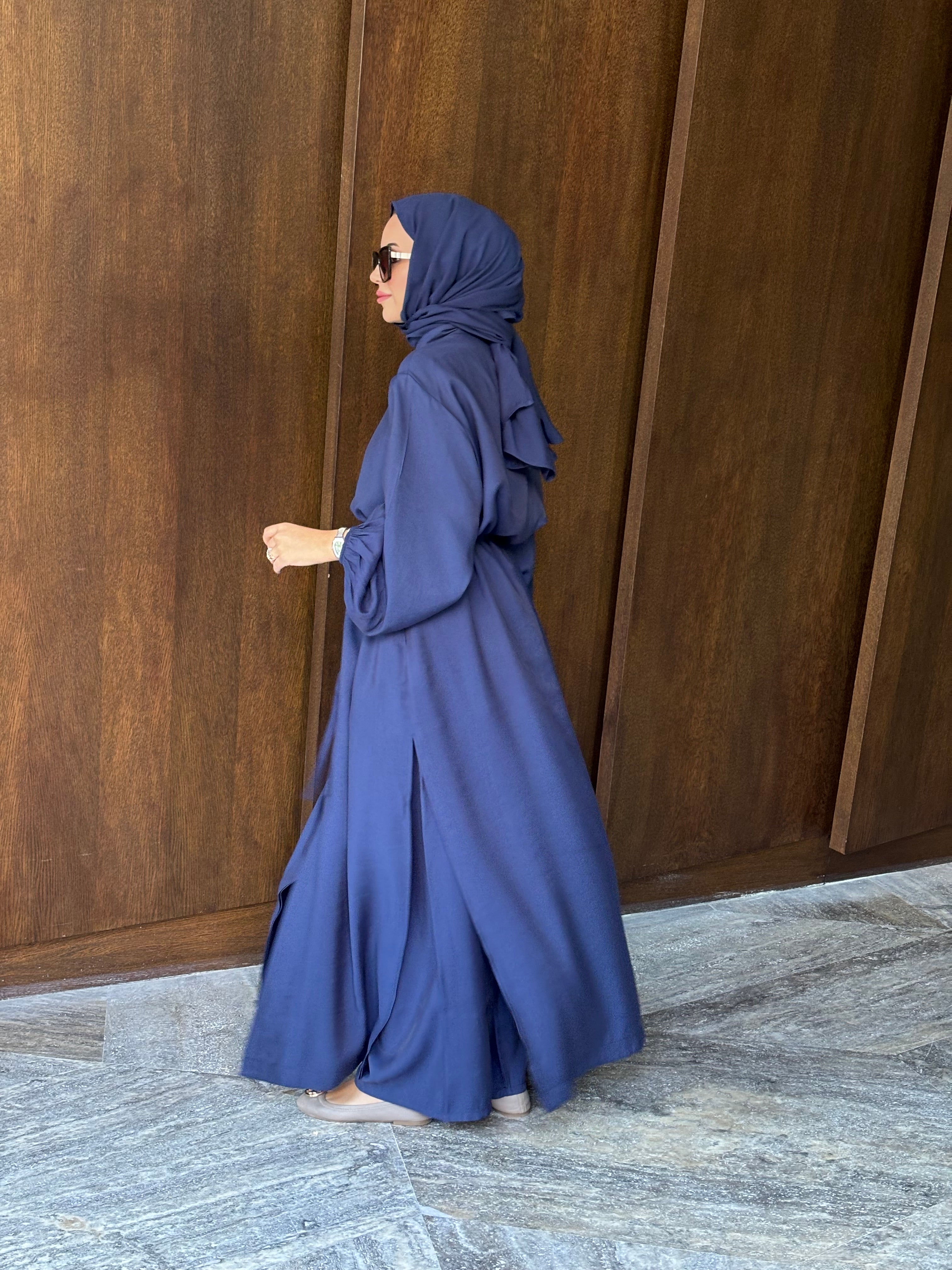 Kristal düğmeli tunik & pantolon takım lacivert