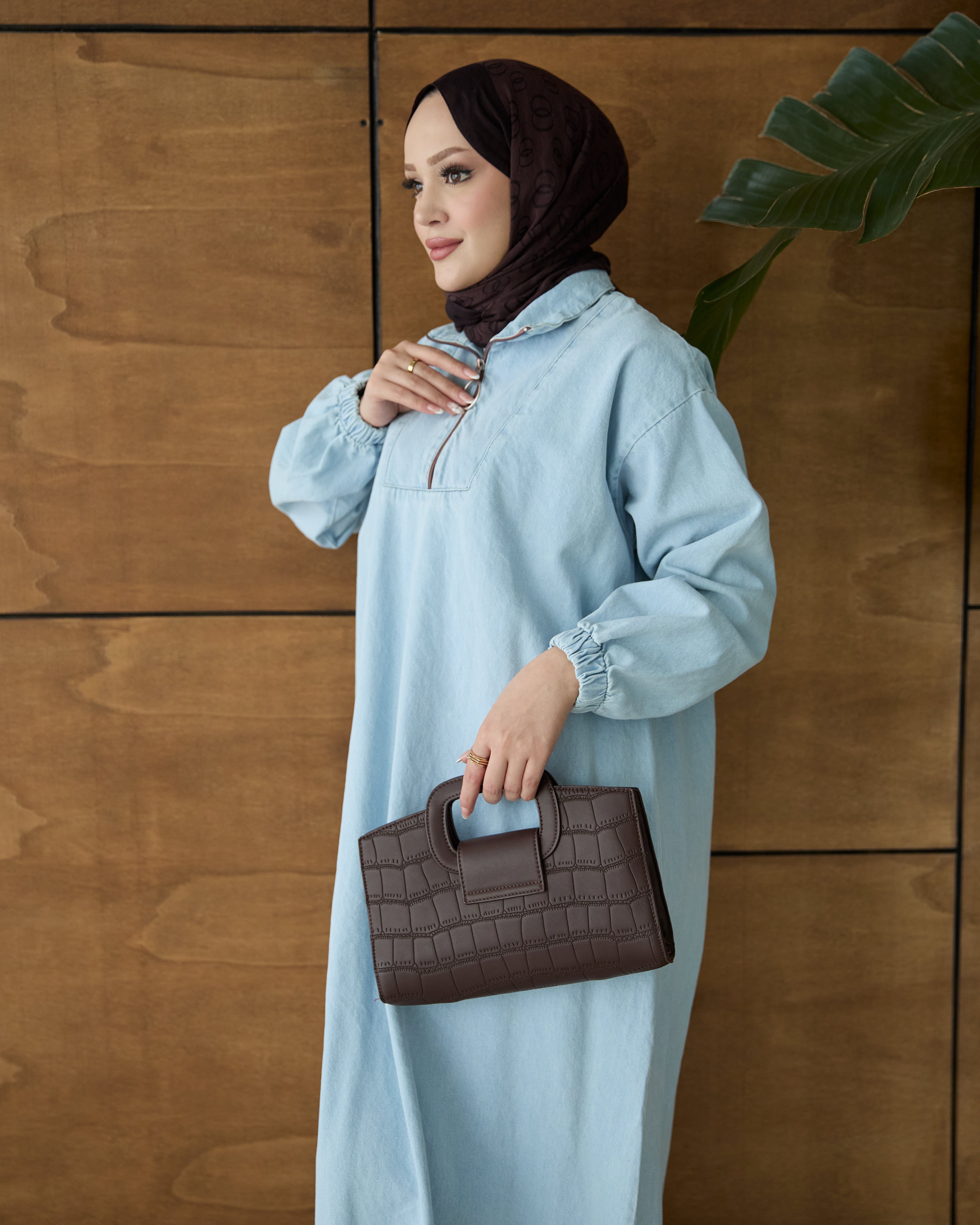 Dora denim elbise açık mavi