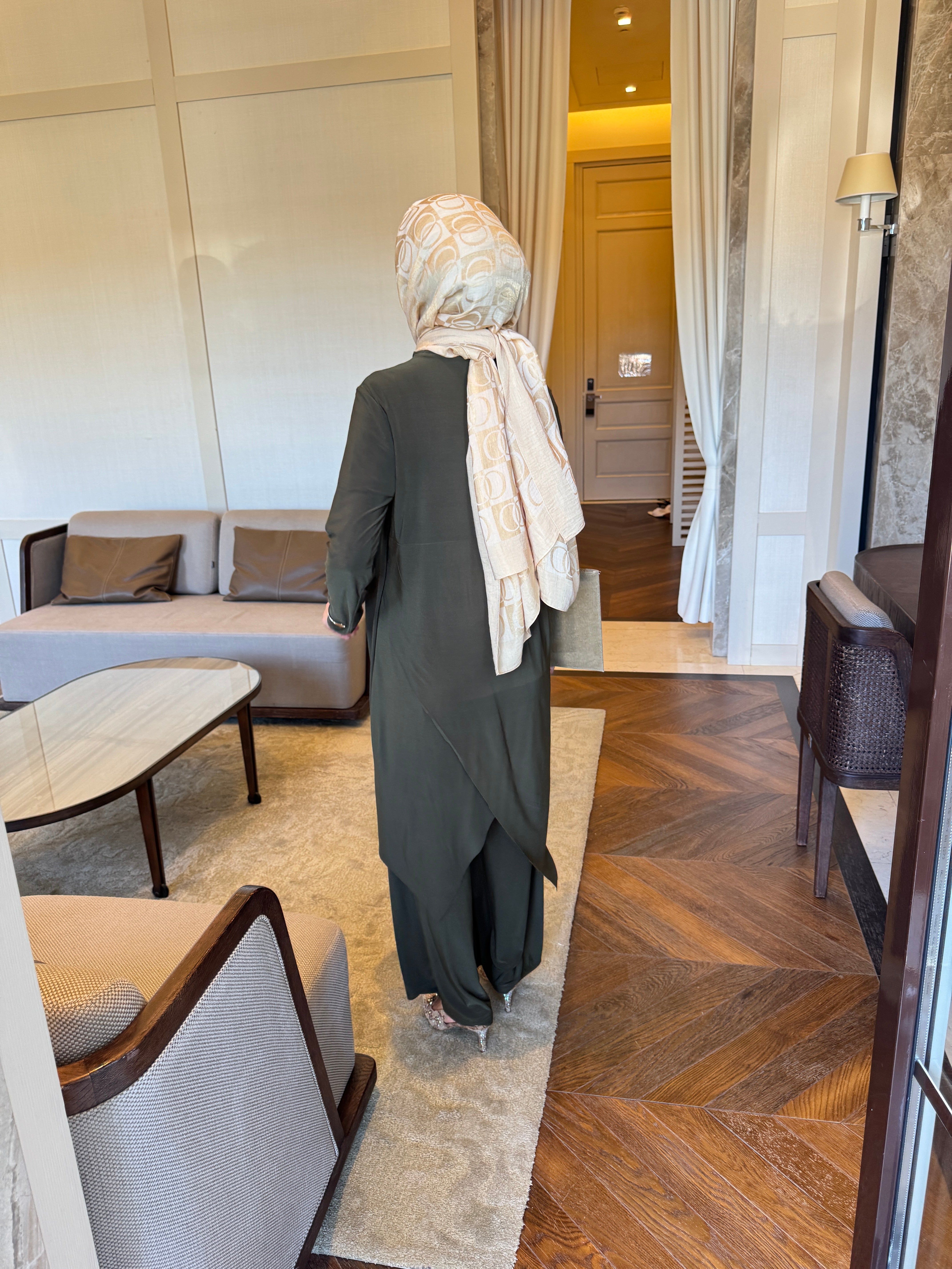 Luar drape detay takım haki yeşil