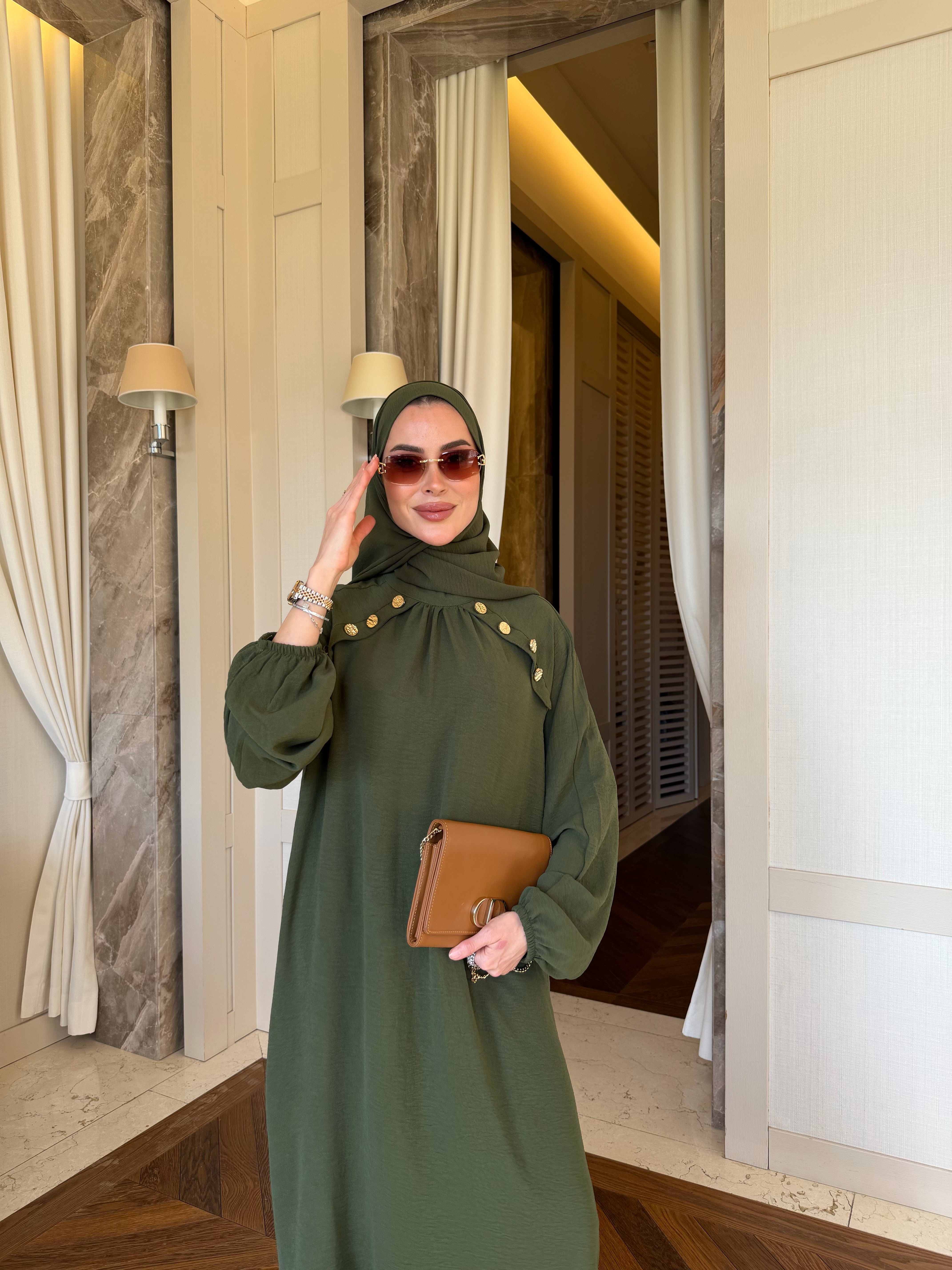 Lavin gold detay düğmeli tunik & pantolon mint yeşili