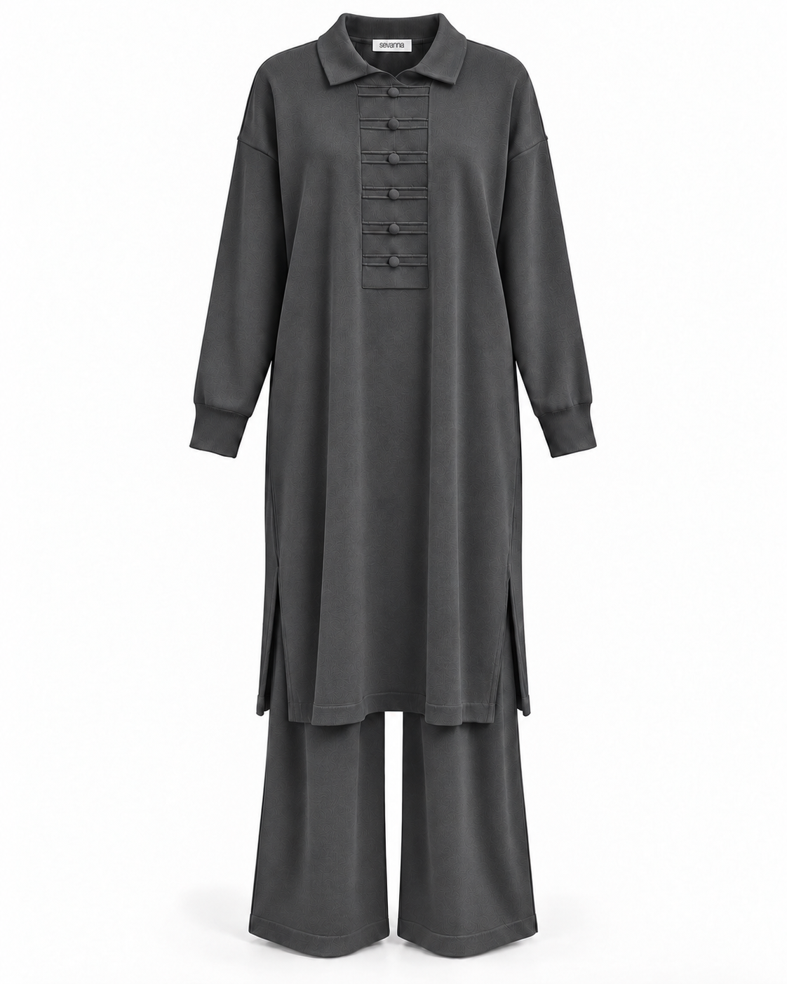 Polo Yaka Çin Kapama Triko Takım Antrasit