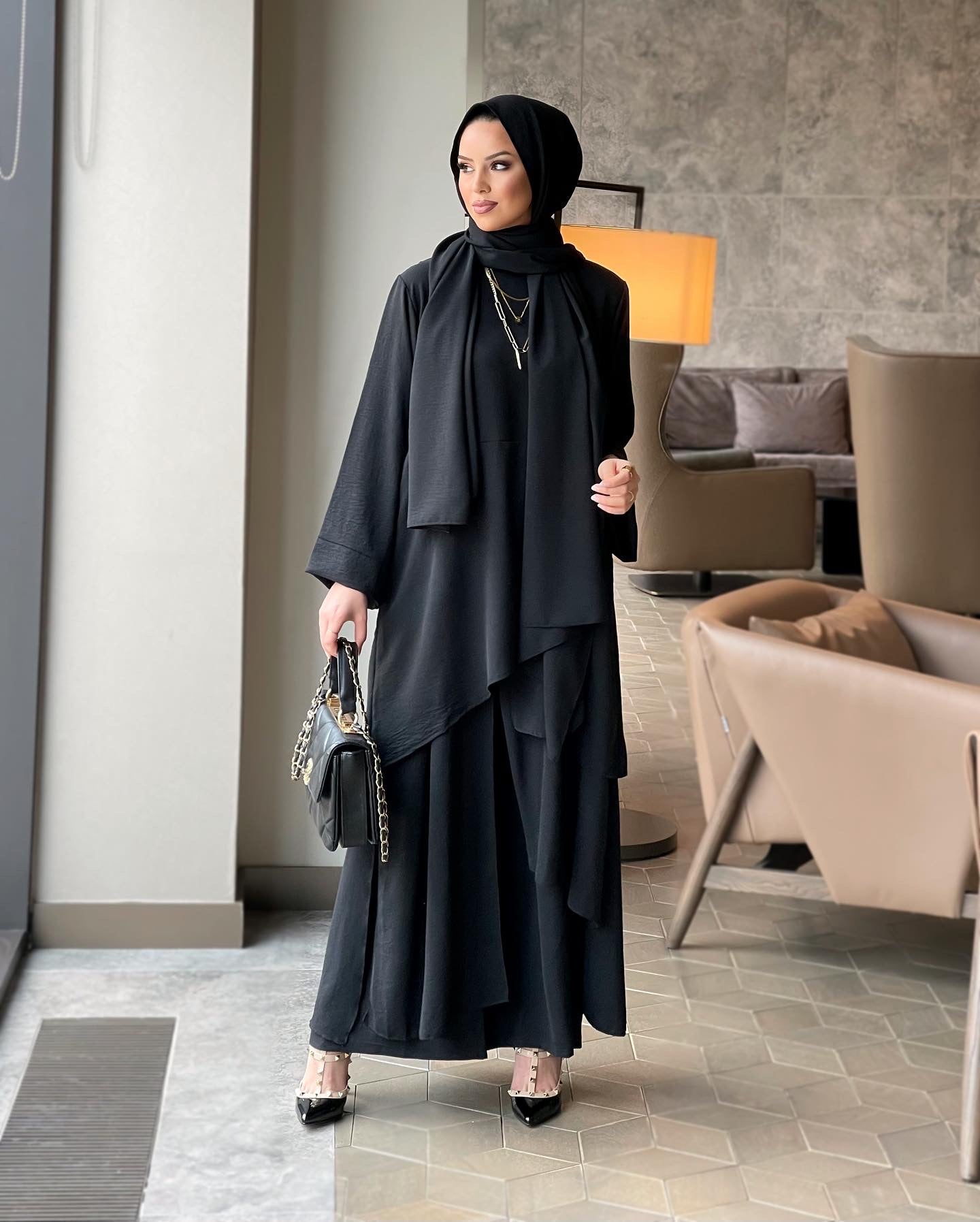 Noora parçalı tunik & pantolon takım siyah