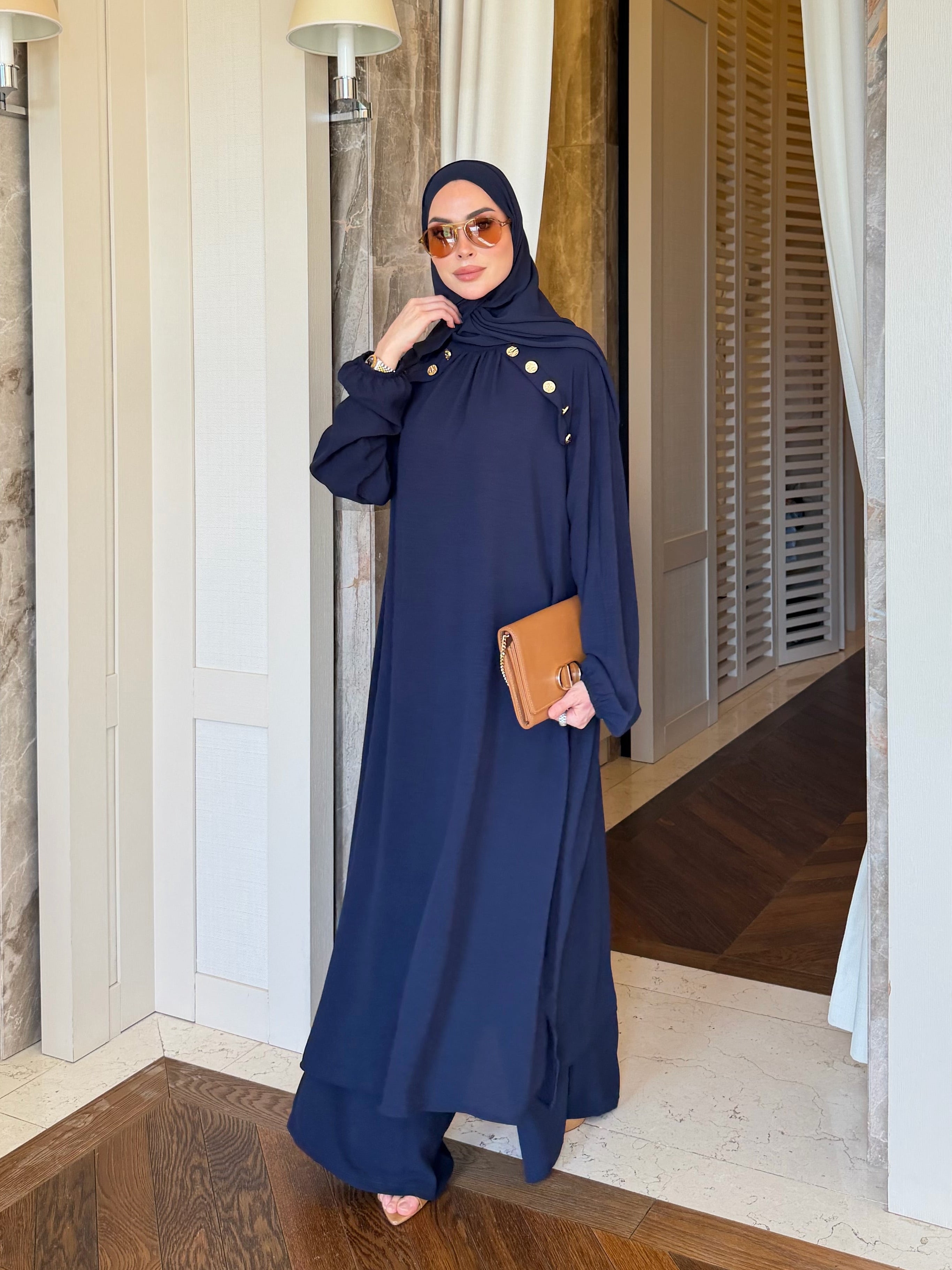Lavin gold detay düğmeli tunik & pantolon lacivert