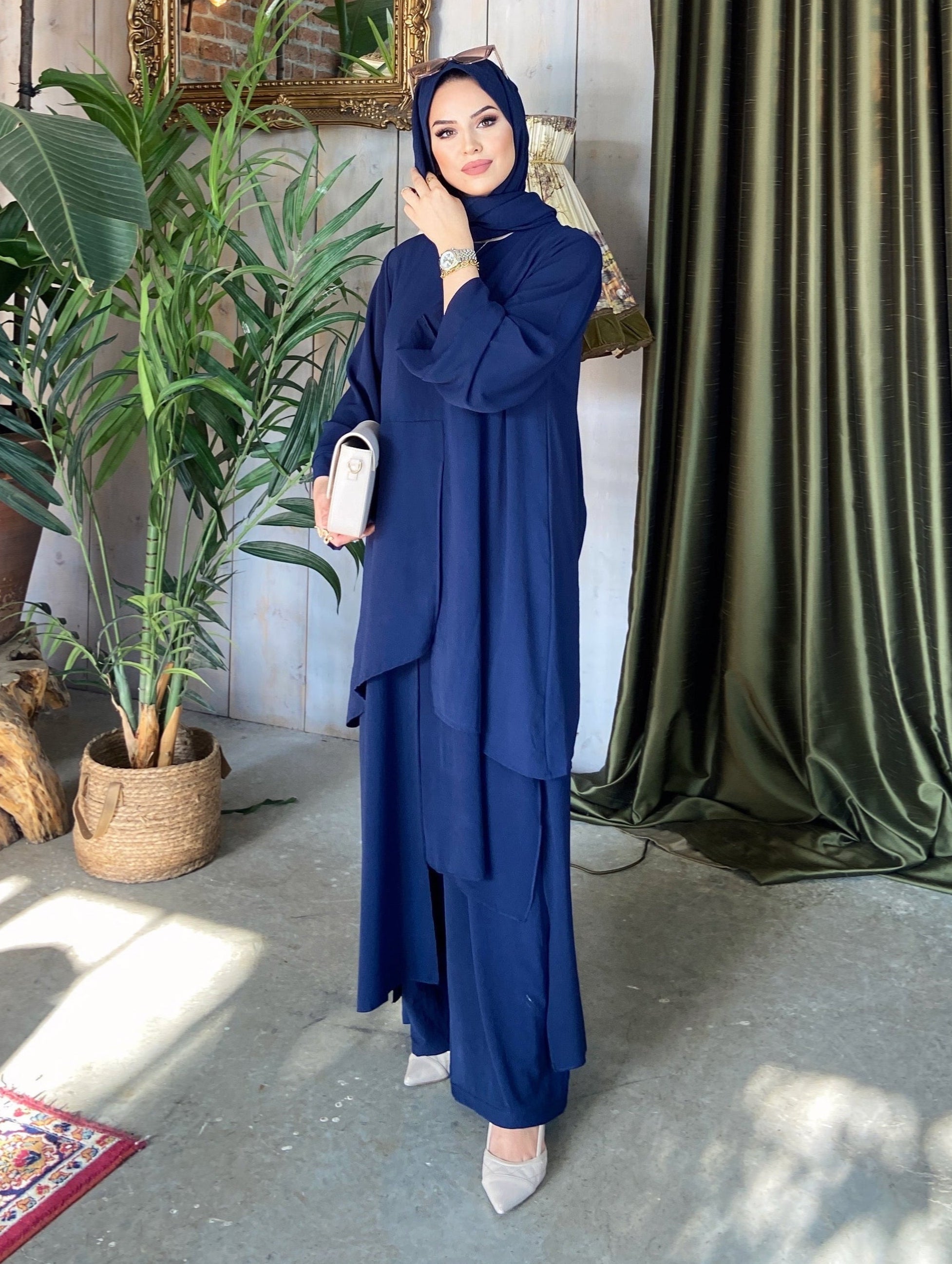 Noora parçalı tunik & pantolon takım lacivert