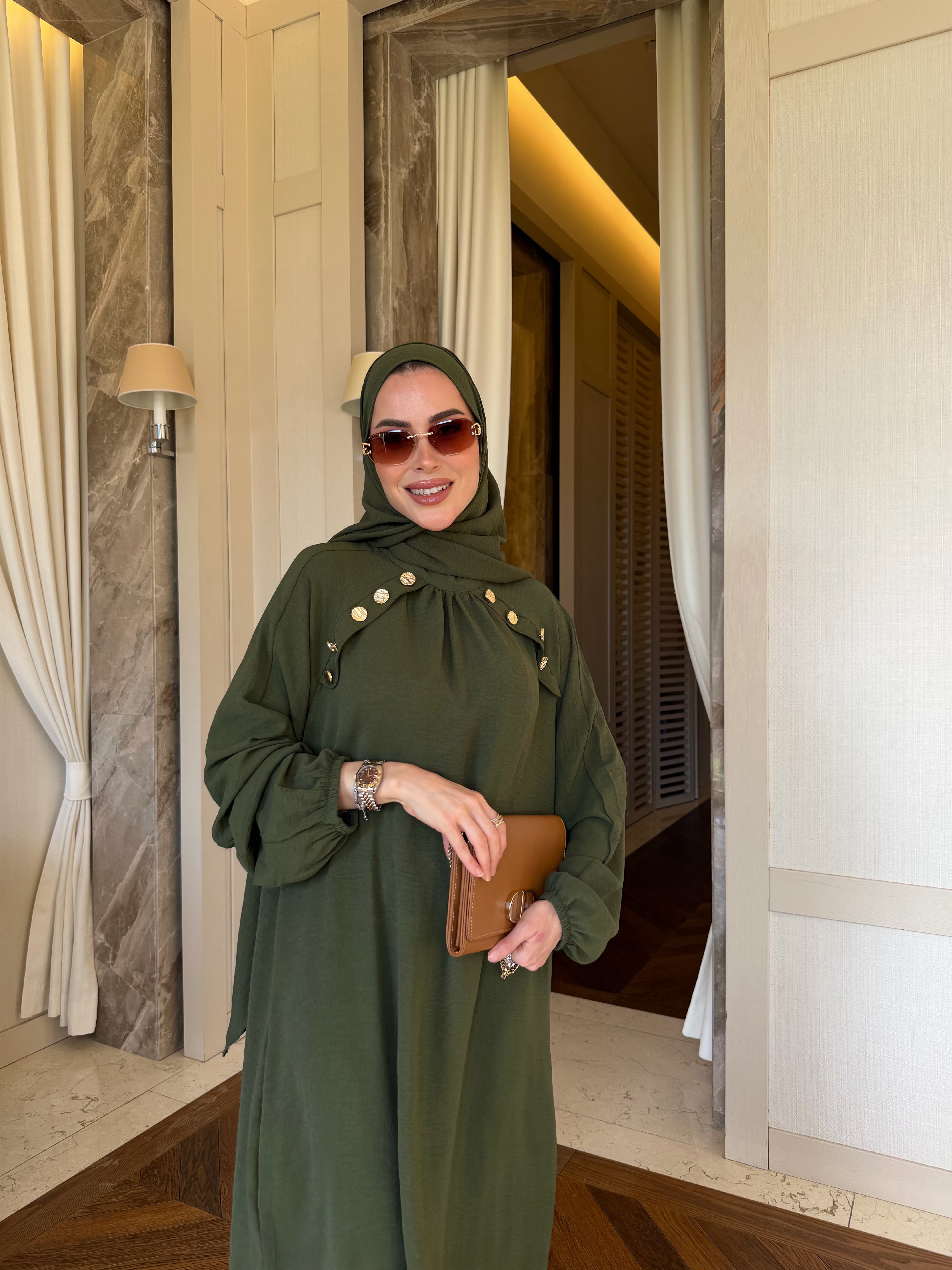 Lavin gold detay düğmeli tunik & pantolon mint yeşili