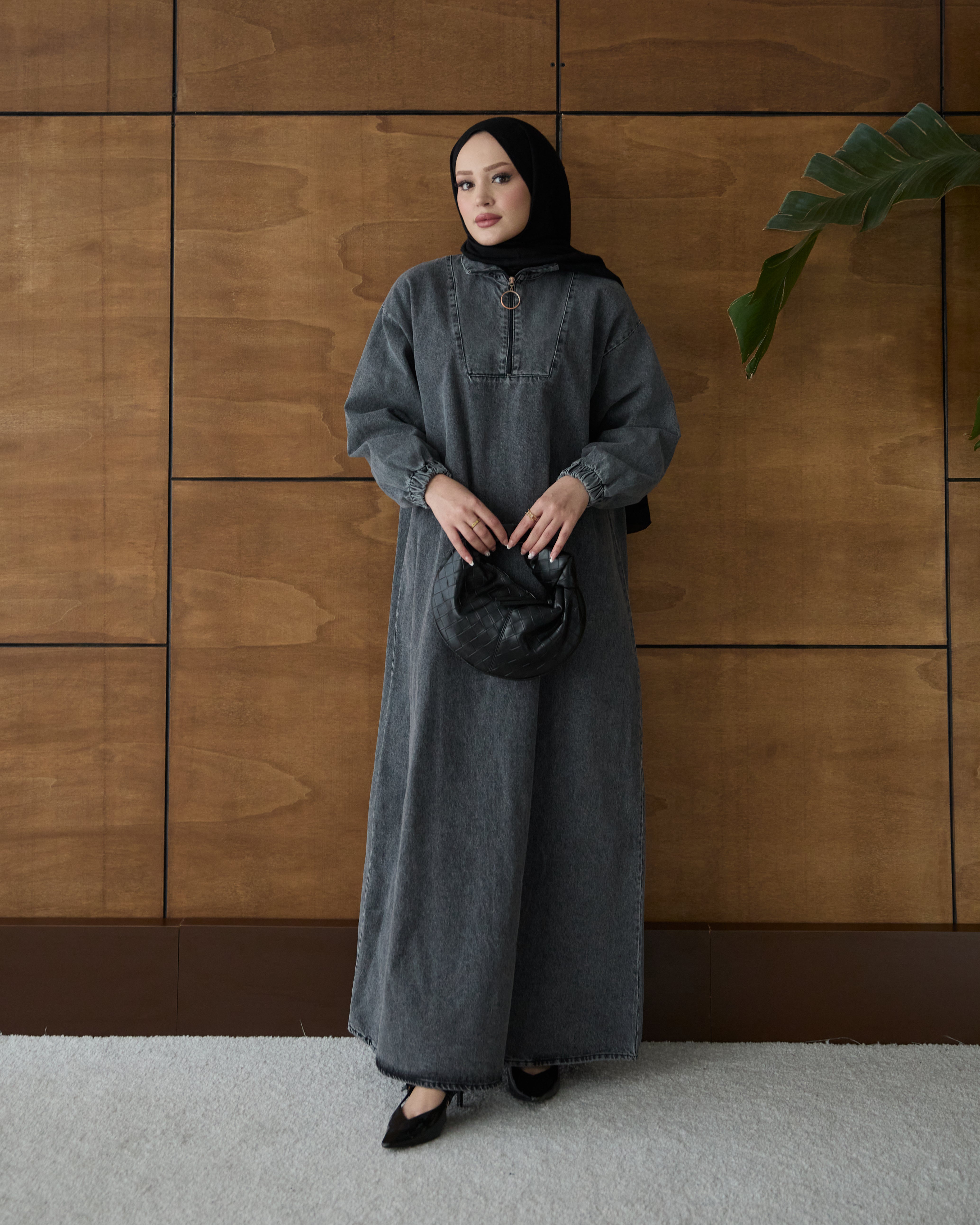 Dora denim elbise siyah
