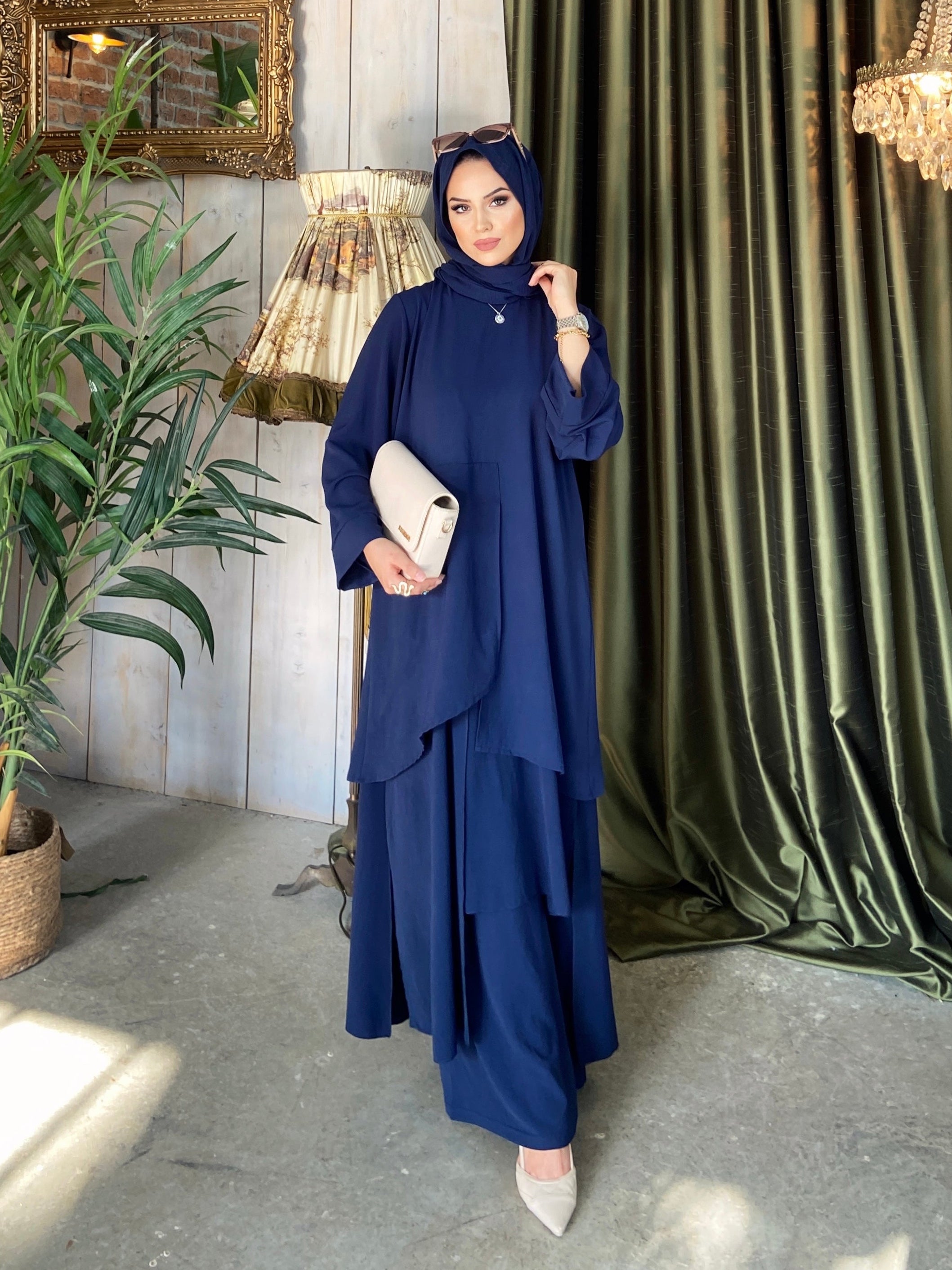 Noora parçalı tunik & pantolon takım lacivert