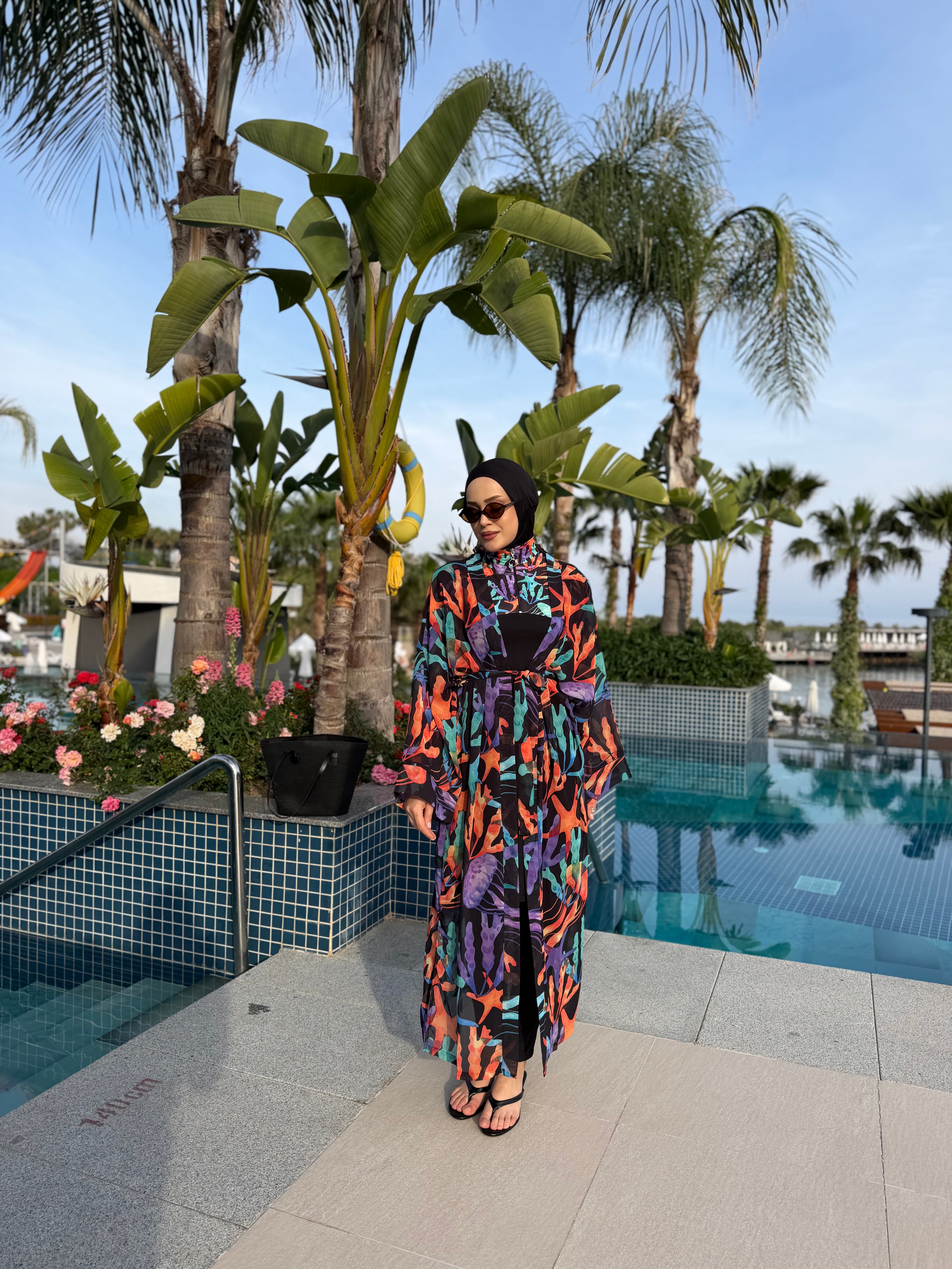 Mercan Tek Kaftan Kimono Pareo