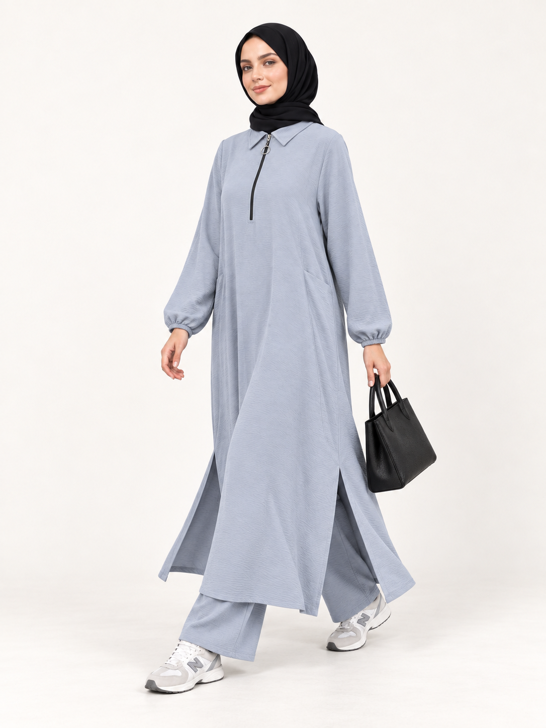Soft fermuarlı tunik & pantolon takım Antrasit gri