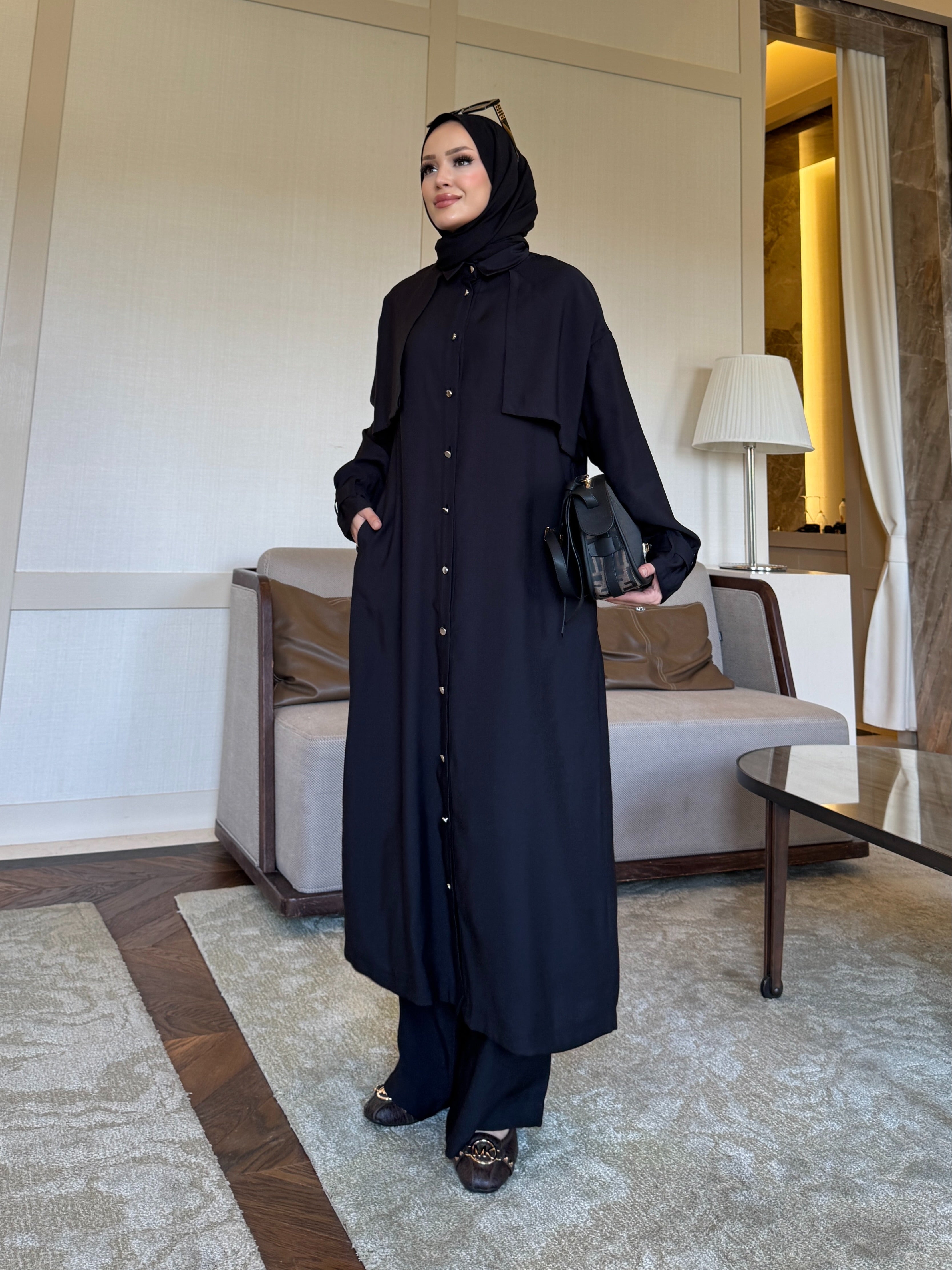 Diva trençkot pantolon takım siyah