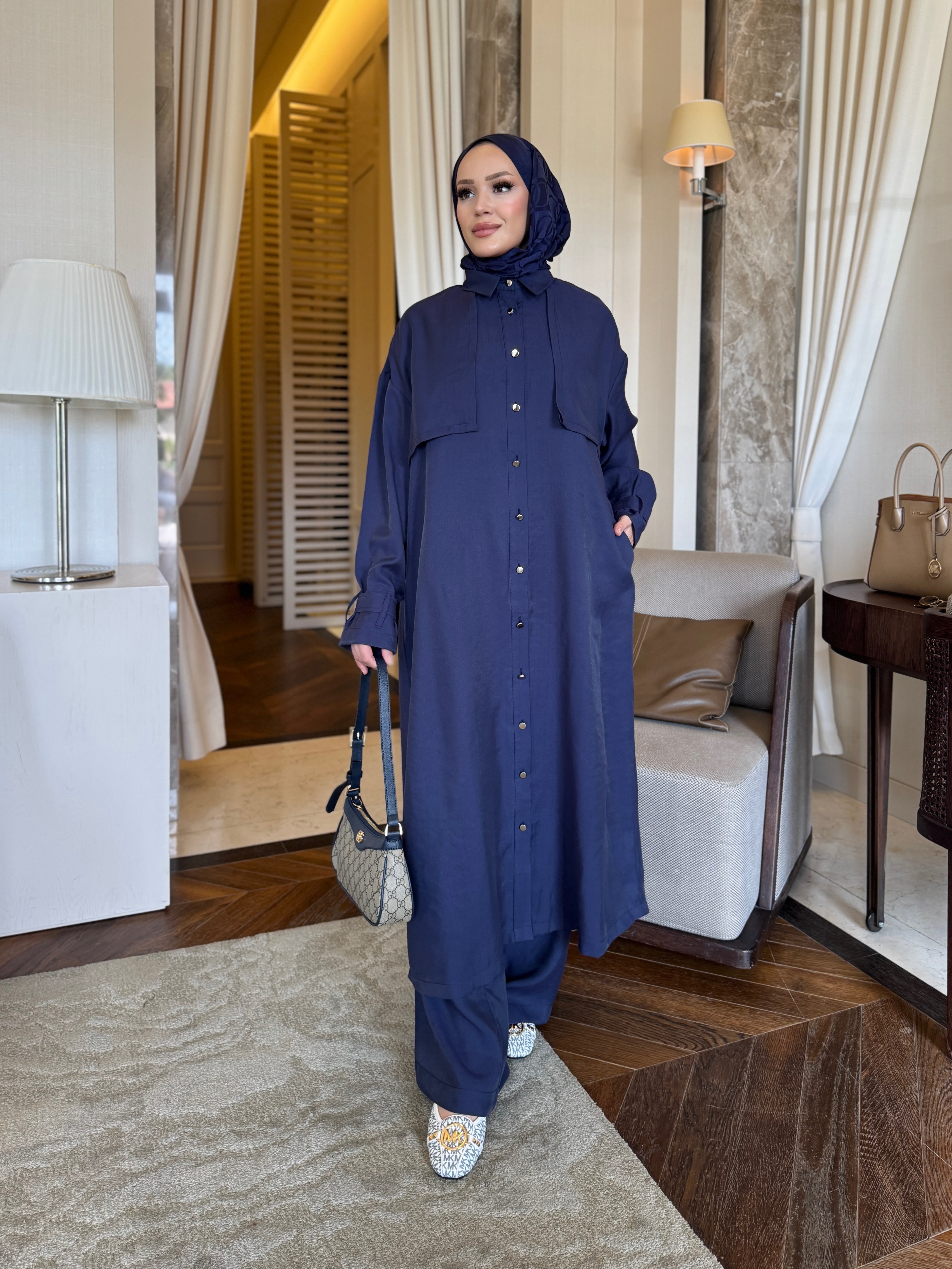Diva trençkot pantolon takım lacivert