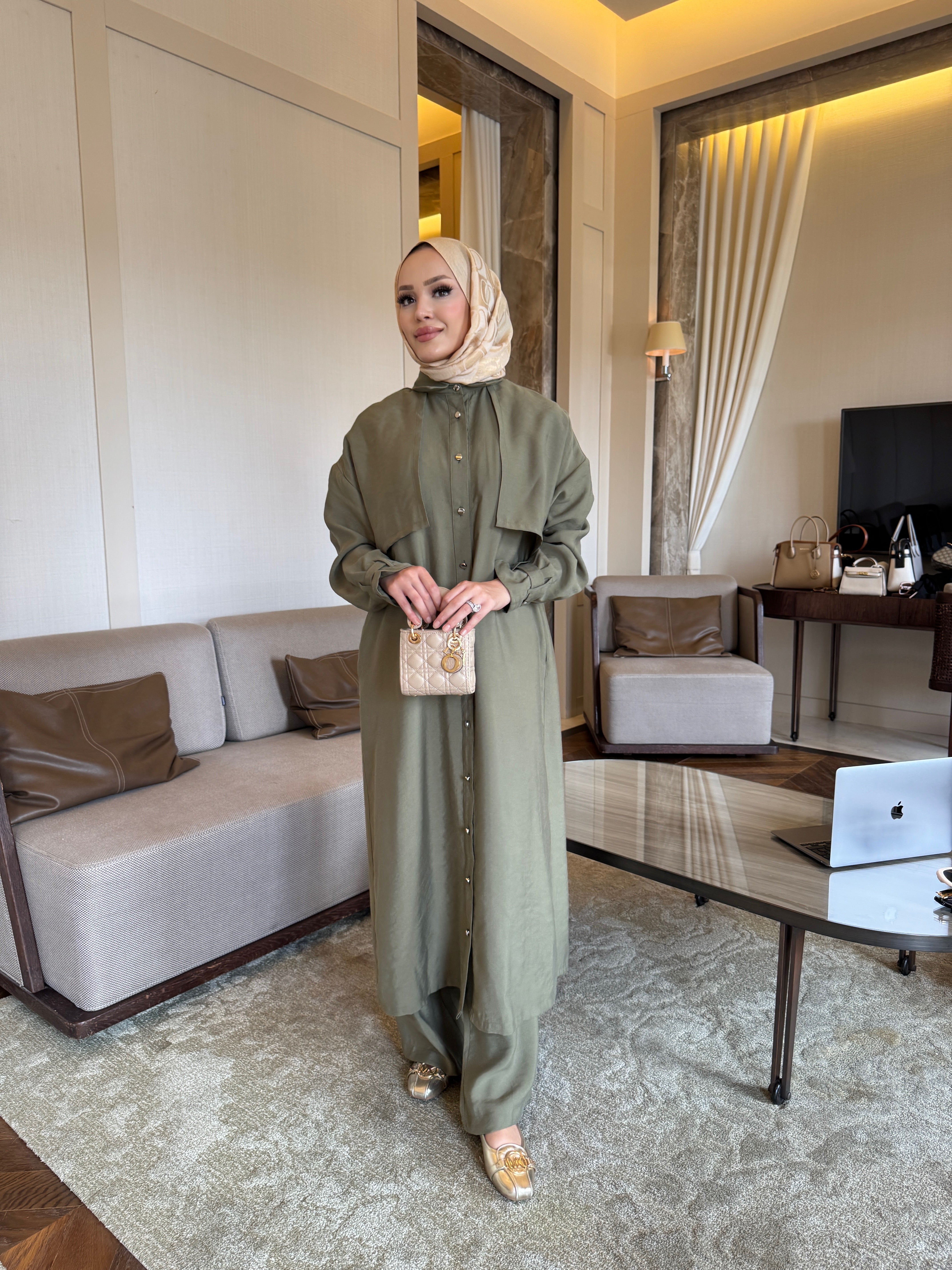 Diva trençkot pantolon takım mint yeşili