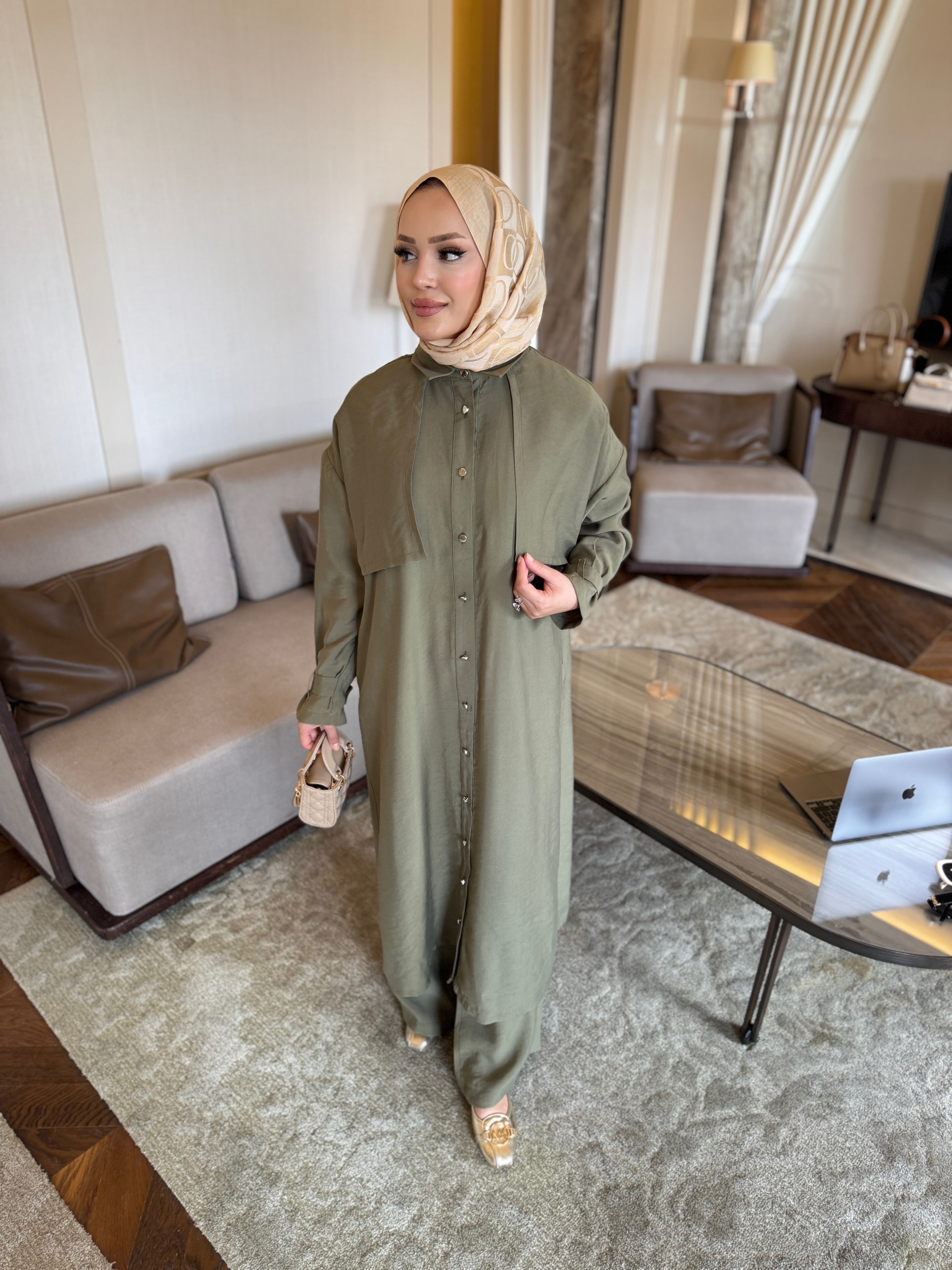 Diva trençkot pantolon takım mint yeşili