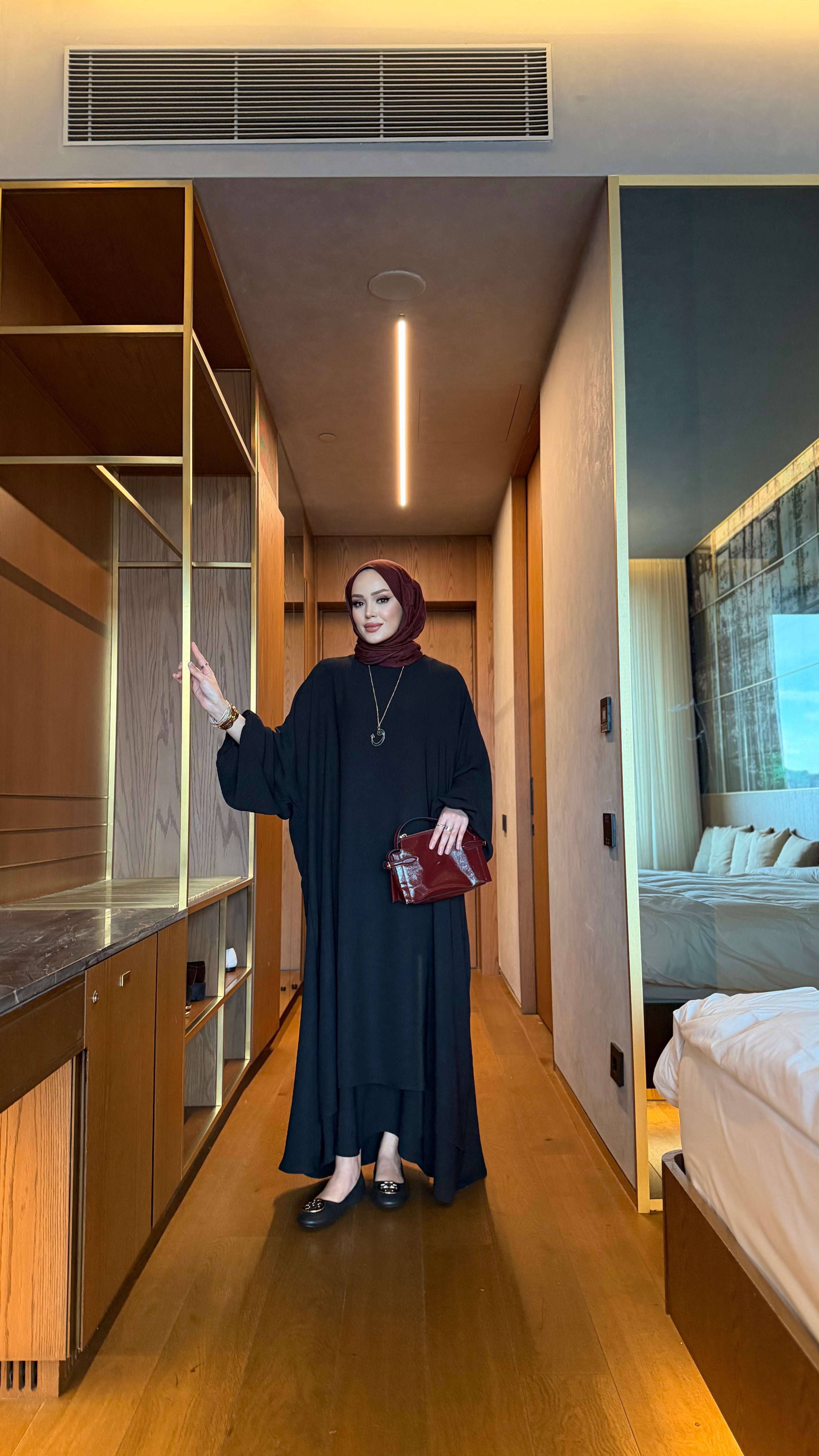 Nur çift katlı elbise & şal siyah