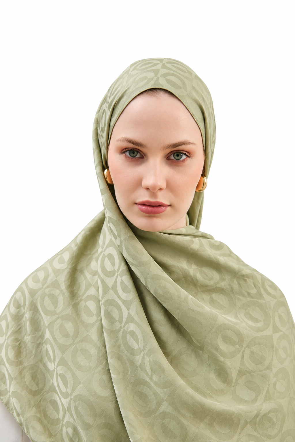 Oval Motifli Jakar Şal Mint Yeşili