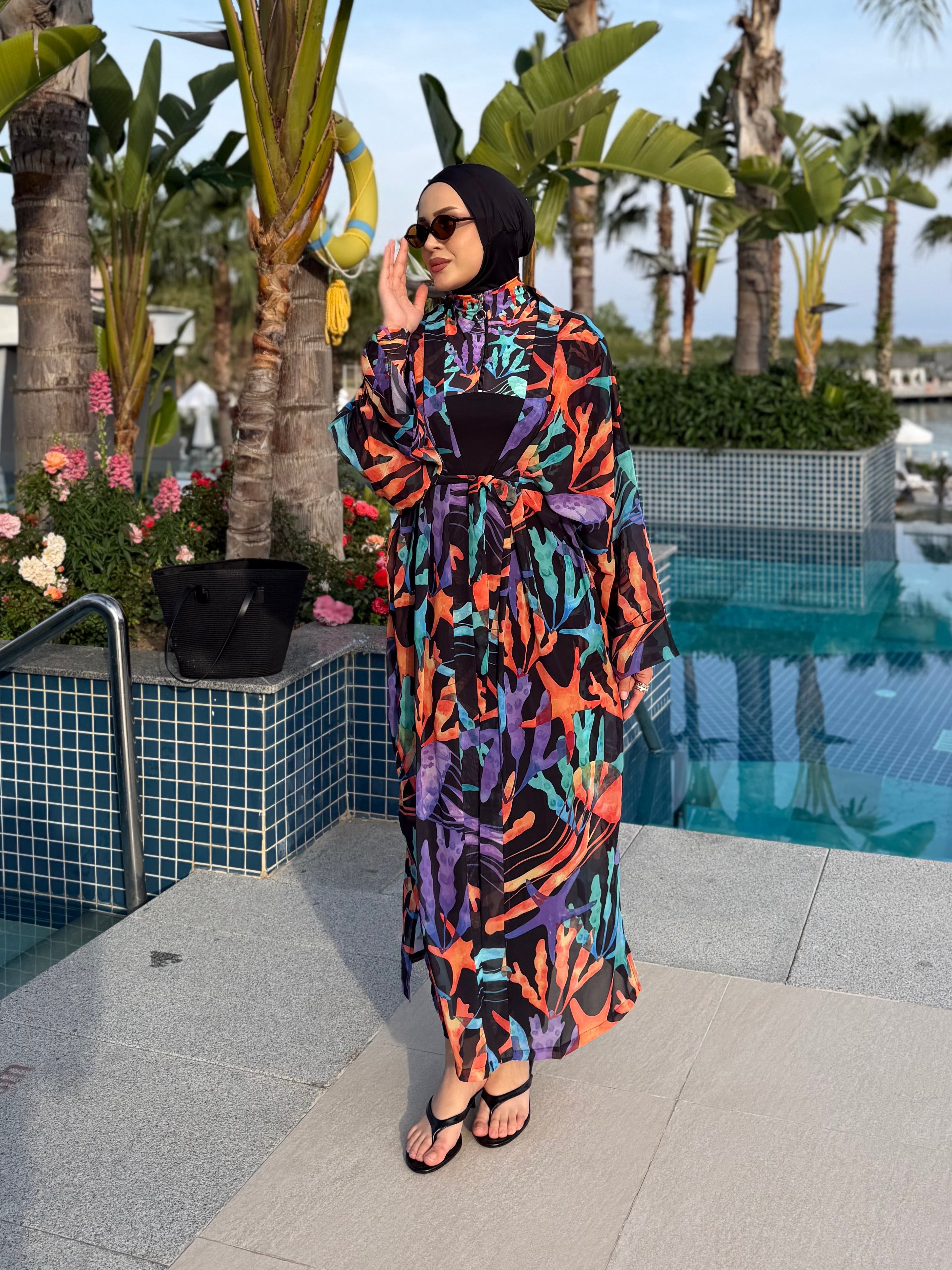Mercan  Tek Kaftan Kimono Pareo
