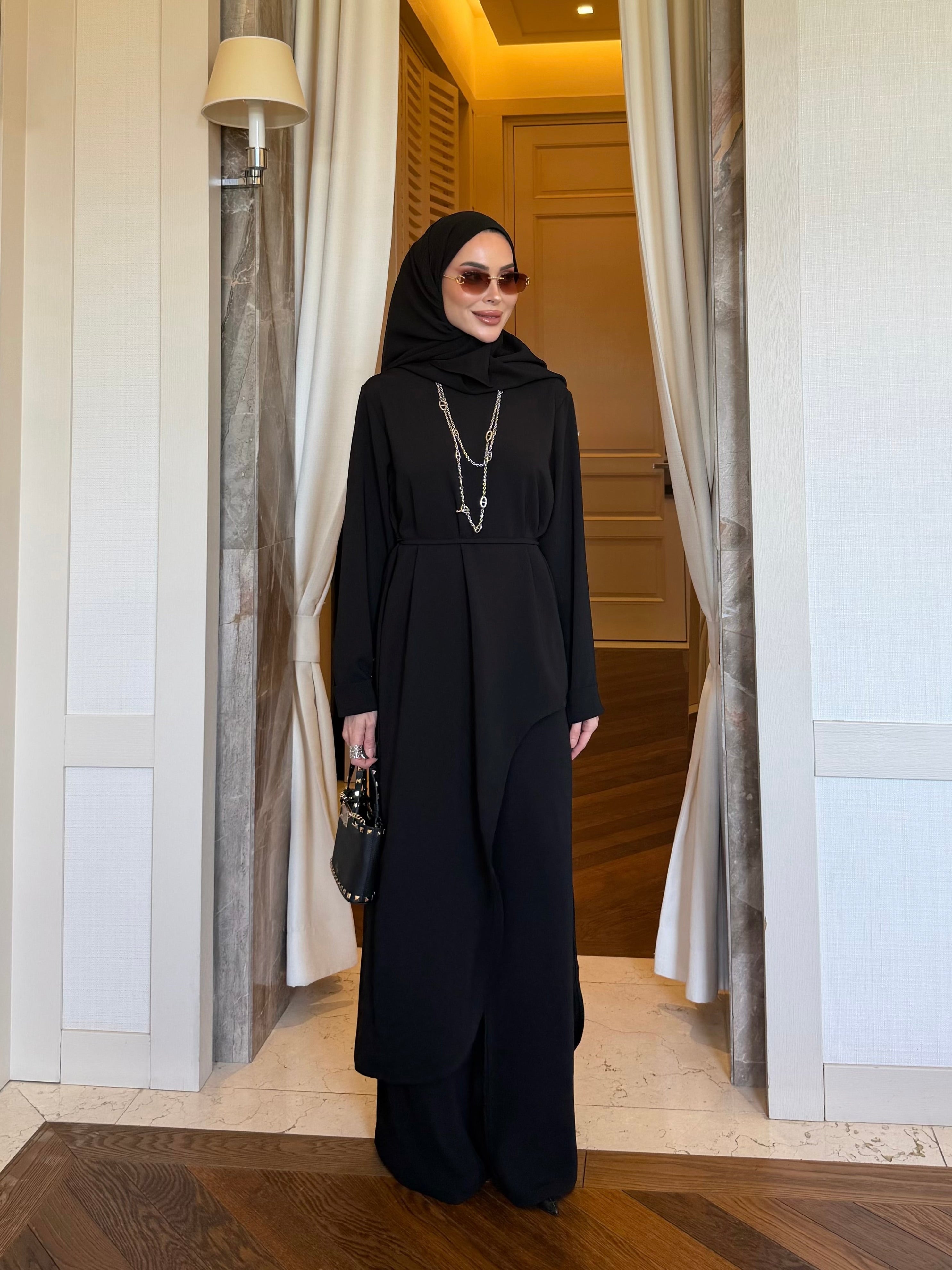 Aura asimetrik kesim tunik & pantolon siyah