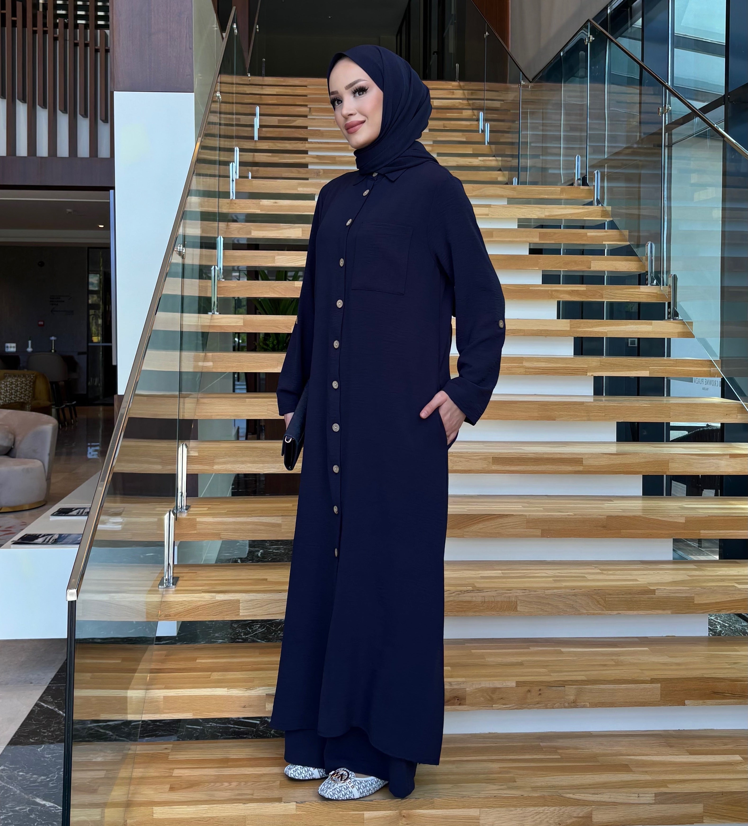 Lova düğme detay tunik & Pantolon Takım lacivert
