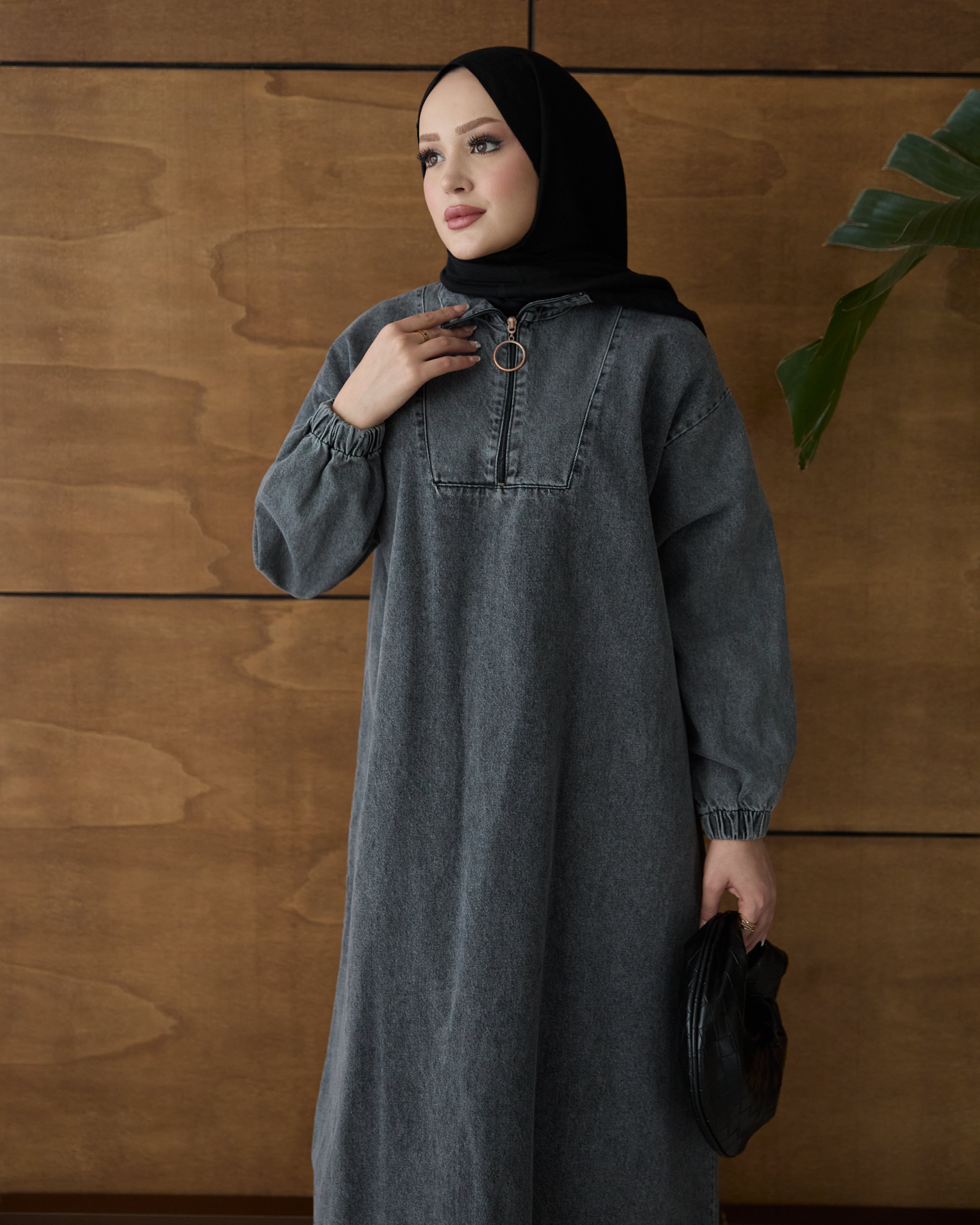 Dora denim elbise siyah